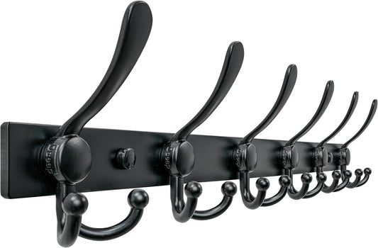 Dseap Coat Rack Wall Mount 2.0 Pro: 24” Long, 3X Tougher, Heavy Duty Stainless Steel Wall Coat Hanger with 6 Tri Hooks for Clothes Jackets Hats Entryway Closet, Black