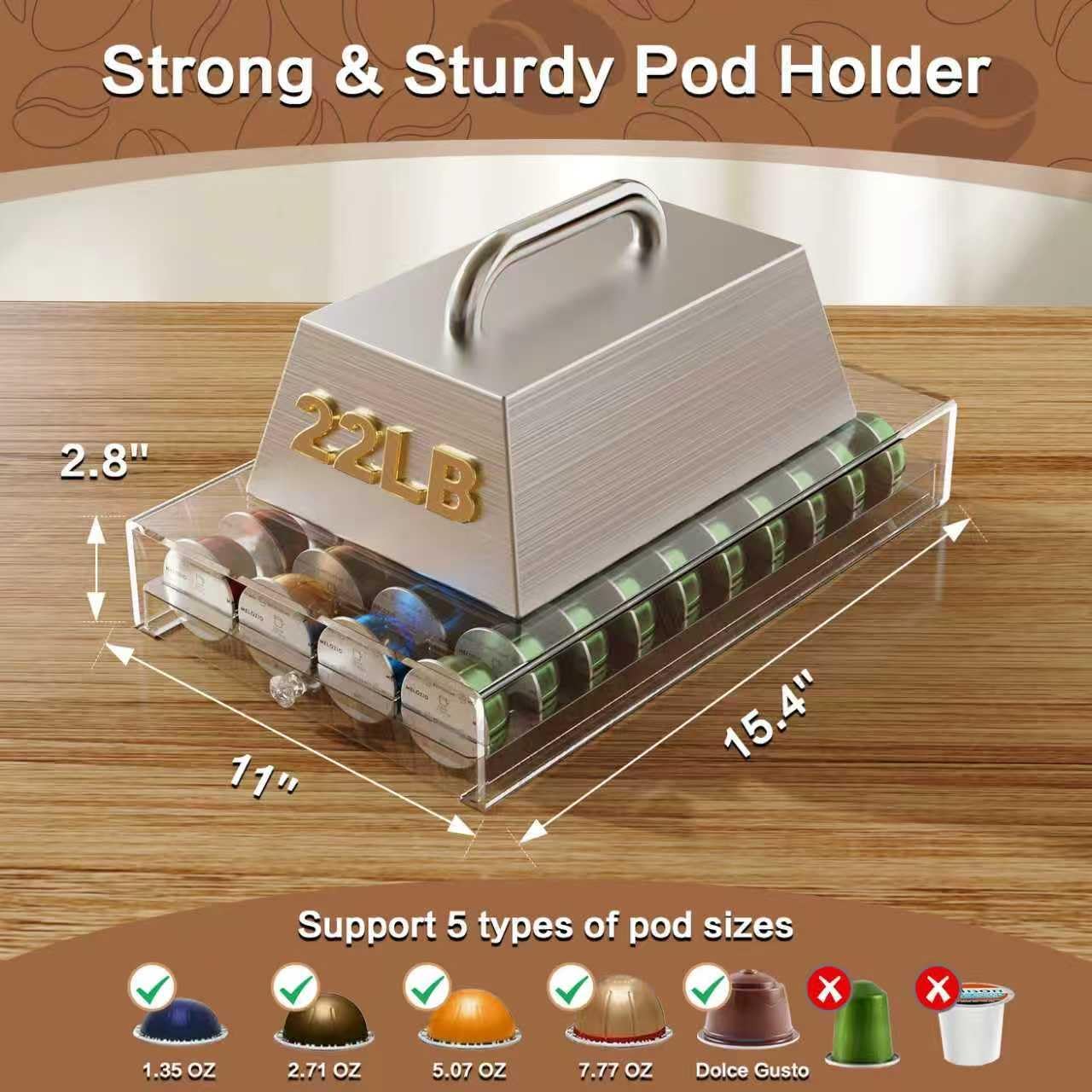 Coffee Pods Holder Acrylic Drawer Compatible with Nespresso Vertuo Capsules And Dolce Gusto Capsules 40 Pods Storage upgrade