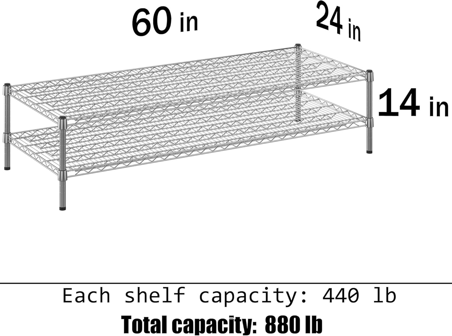 24" Deep x 60" Wide x 14" Height Wire Shelving Kit | 2-Tier | NSF Commercial Storage Rack Unit