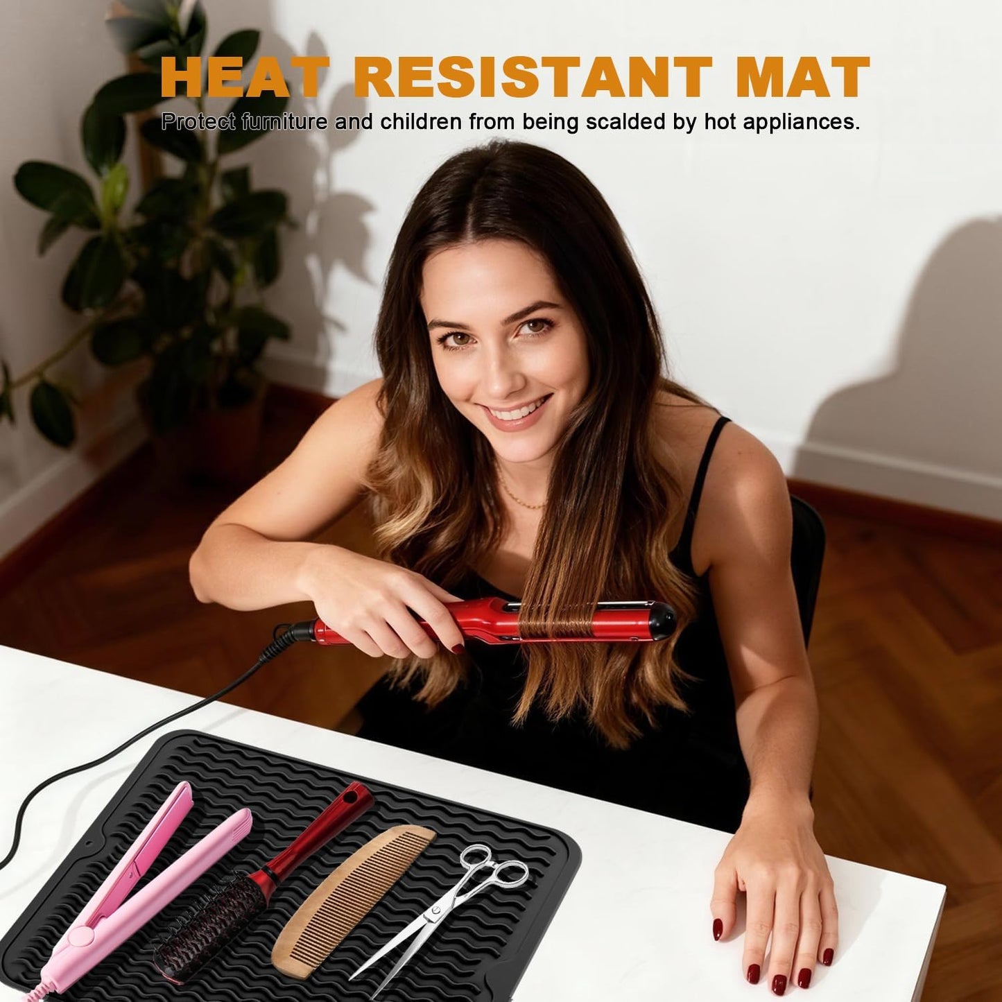 2 Pack Large Curling Irons Mat, Silicone Heat Resistant Portable Travel Mat Cover for Flat Iron, Hair Straightener, Hot Hair Styling Pad Tools-(Black & White)