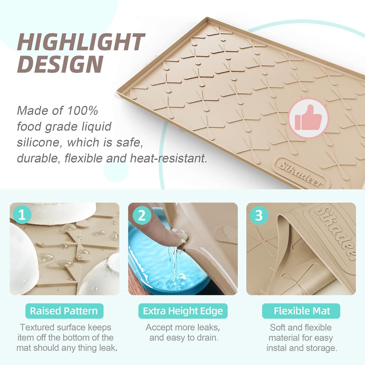 SIKADEER 40" x 22" Under Sink Mat Waterproof, Silicone Mat Kitchen Drawer Shelf and Cabinet Liner, Sink Protector for Kitchen Organizers and Storage, Boot Tray Pet Food Mats