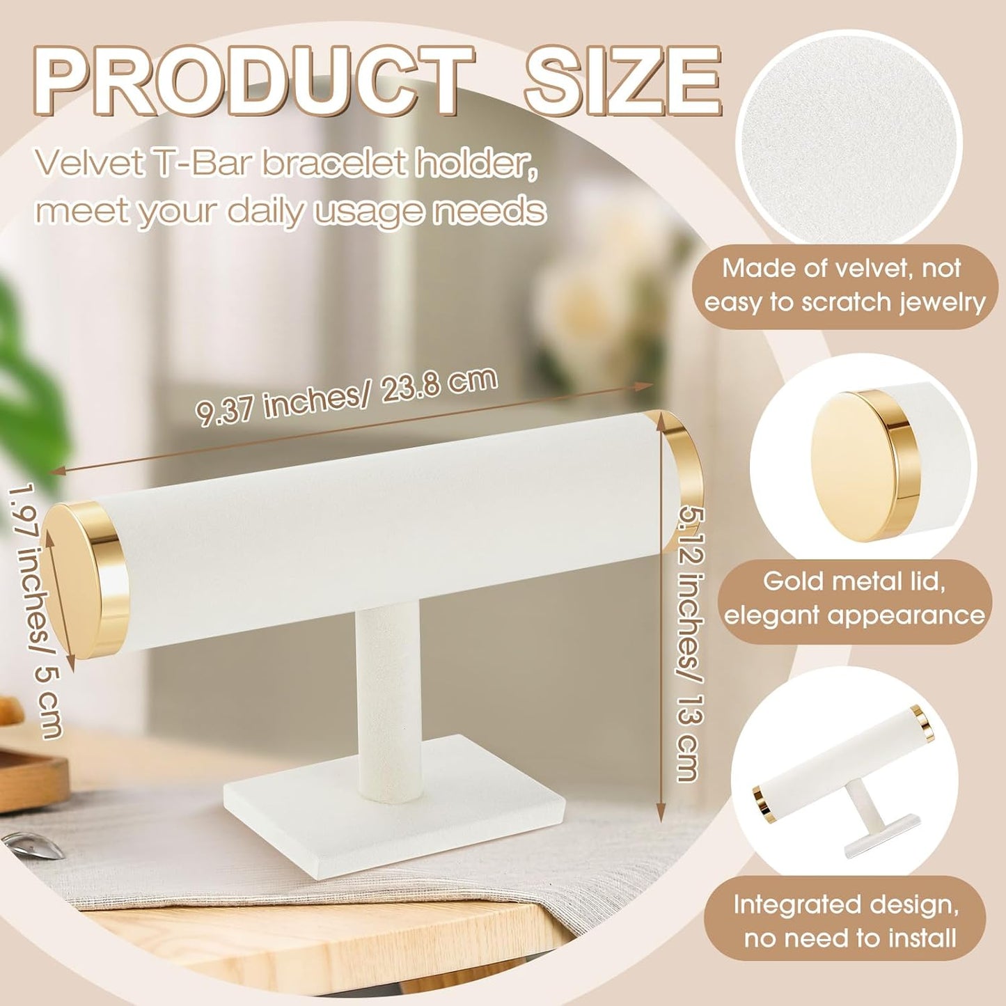 Wenqik 4 Pcs Bracelet Holder Stand Beige Velvet Bracelet Jewelry Display Holder for Vendors Scrunchies Selling Bangle Watch Hair Ties Organizer(Beige, Gold)