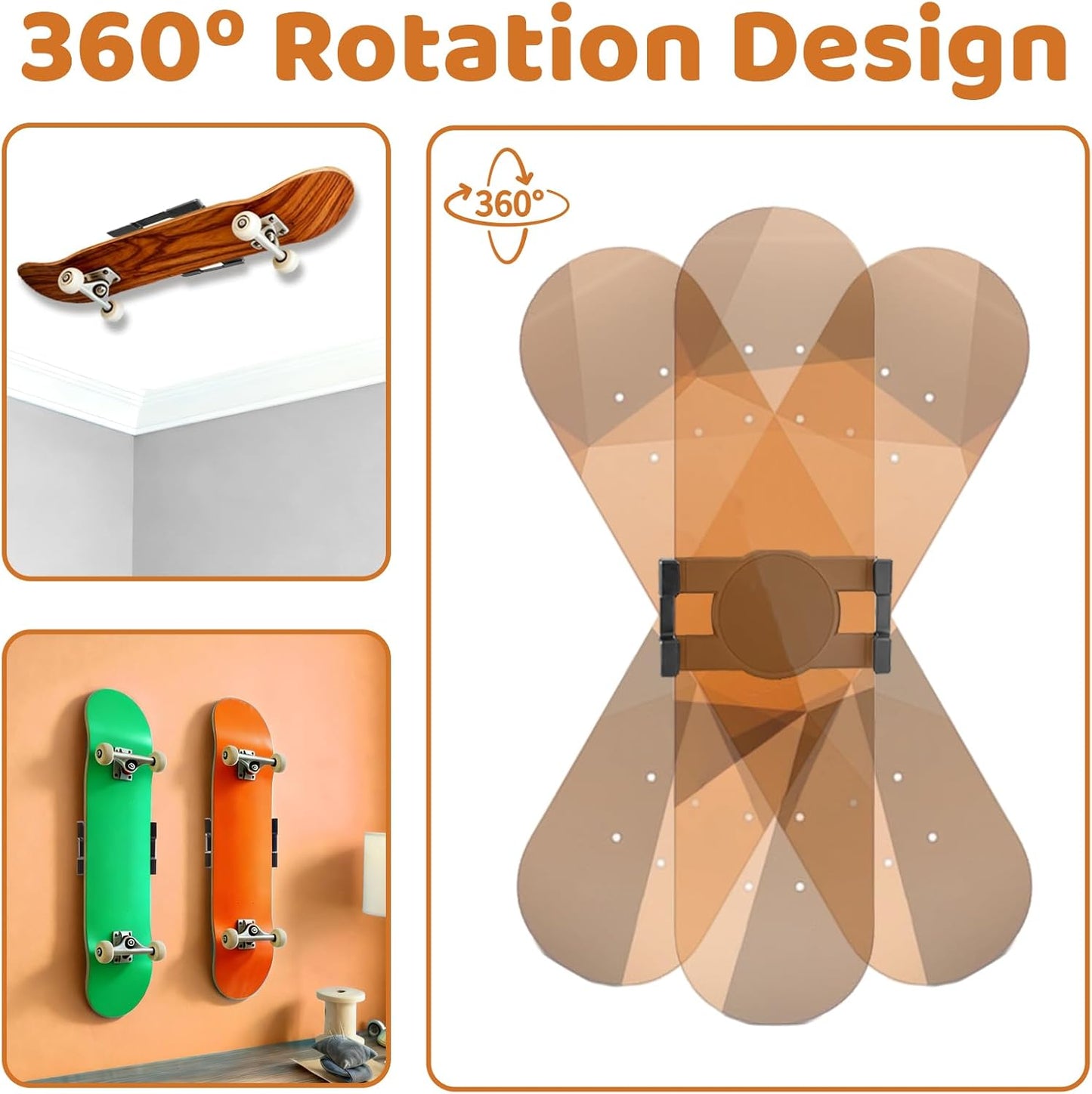 360° Rotating Skateboard Deck Wall Mount