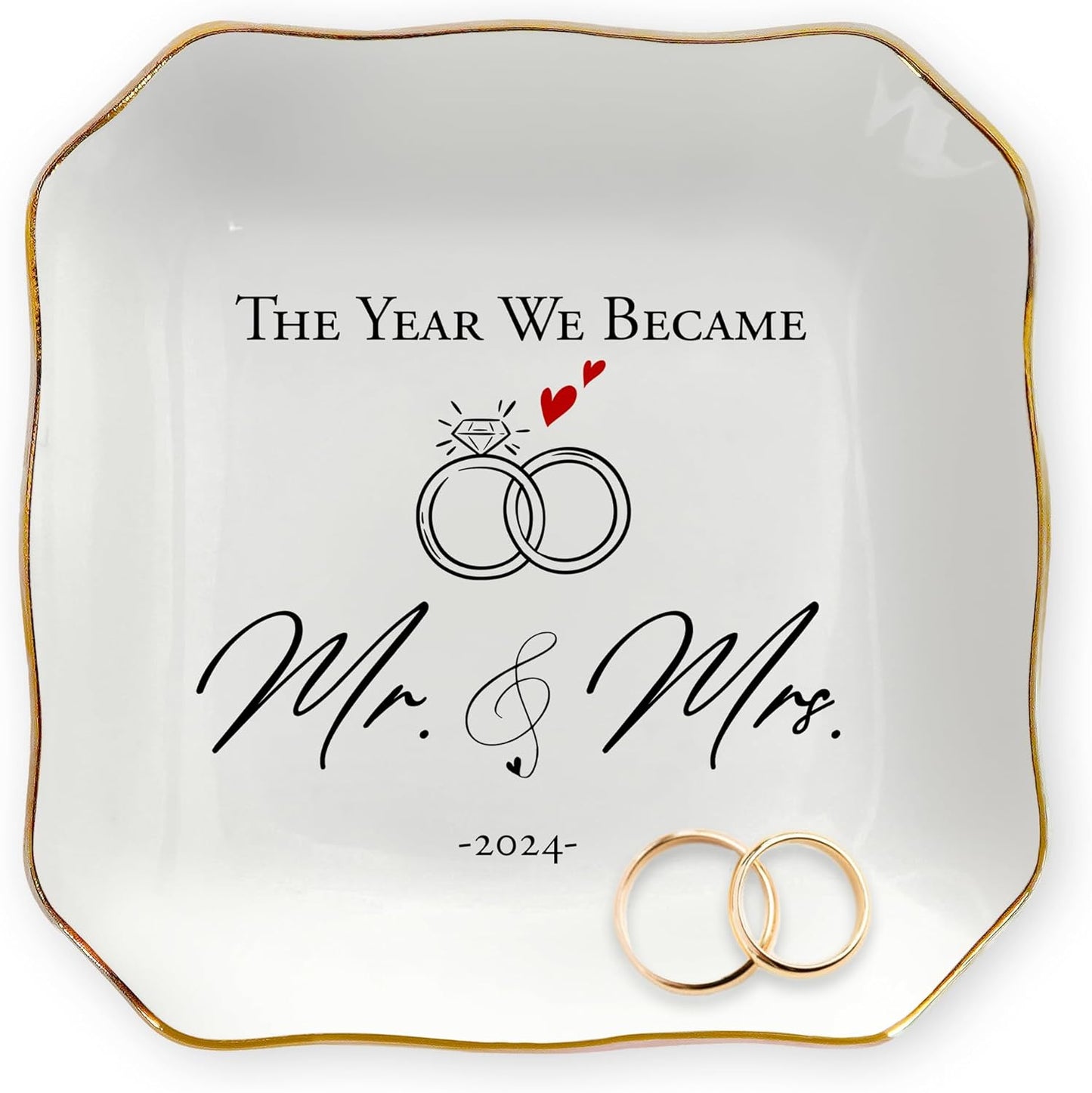 OASSIE Anniversary Wedding Gifts for Her Wife - 4"x4" Ceramic Jewelry Dish Tray - Engagement Newlyweds Couples Gifts for Women Her Wife, Mr and Mrs Decorative Trinket Dish