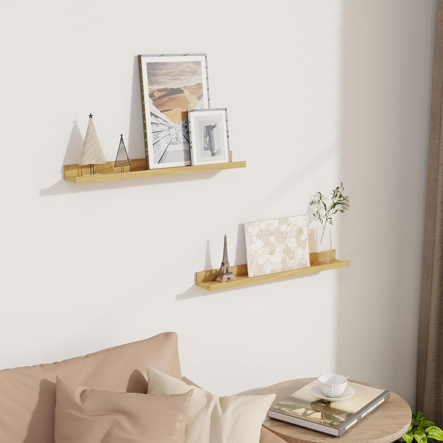 Axeman Oak Floating Shelves - 24 Inch Picture Ledge Shelf Set of 2 - Rustic Picture Shelf for Wall with Ledge - Oak Floating Shelves with Lip - Photo Ledges