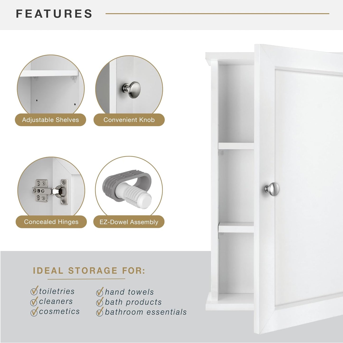 MCS 23x18 White Medicine Cabinet Organizer, Wall Mounted Bathroom Cabinet for Over-The-Toilet Storage, Bathroom Furniture & Restroom Organizer