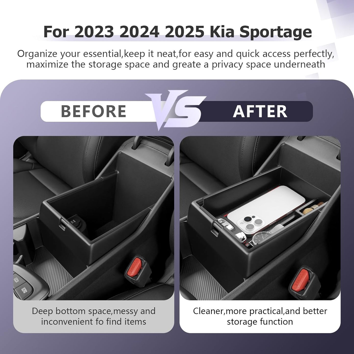 LUWU 2025 2026 S Portage Center Console Organizer for 2023 2024 2025 2026 Kia S Portage Accessories Armrest Console Storage Box Insert Tray [NOT for Manual Transmission] ABS Material Red-Trim