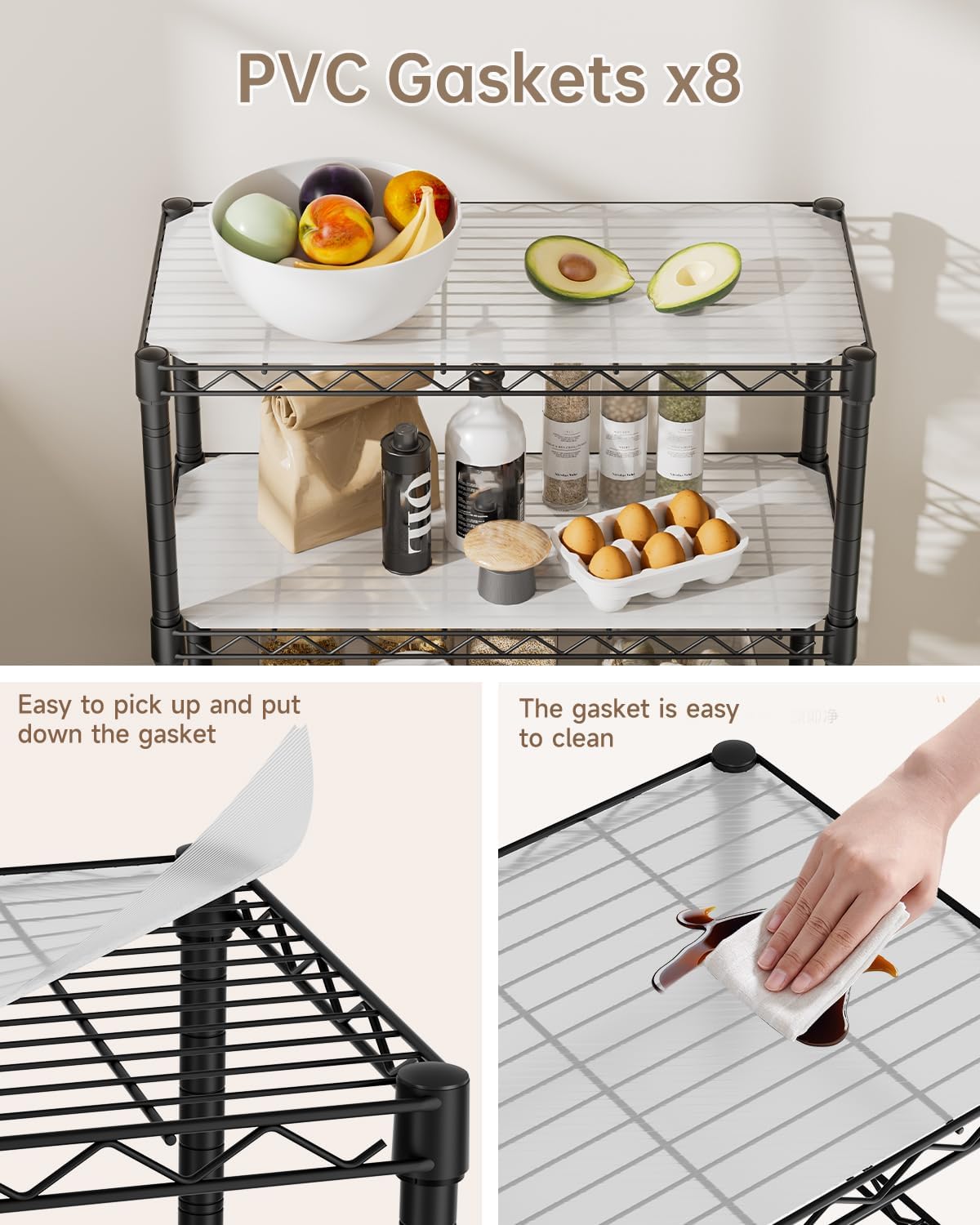 8 Tier Shelves Storage Shelf Wire Closet Bathroom Organizers Metal Pantry Kitchen Garage Shelving Unit Laundry Room Organization Home Rack Net Basket Black with Wheels 12”D X 22”W X 74.2”H