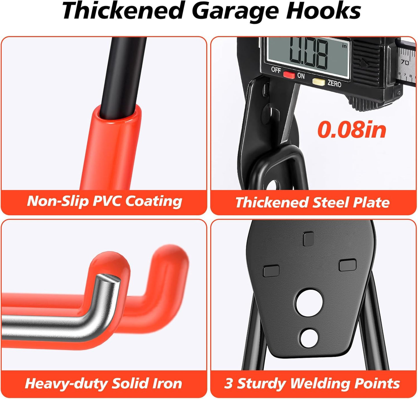 20 Pack Heavy Duty Garage Hooks,Solid Steel Wall Mount Hangers,with Anti-Slip Coating,for Hanging and Organising Ladder,Bike,Ropes,Broom,Garden,Yard and Power Tools
