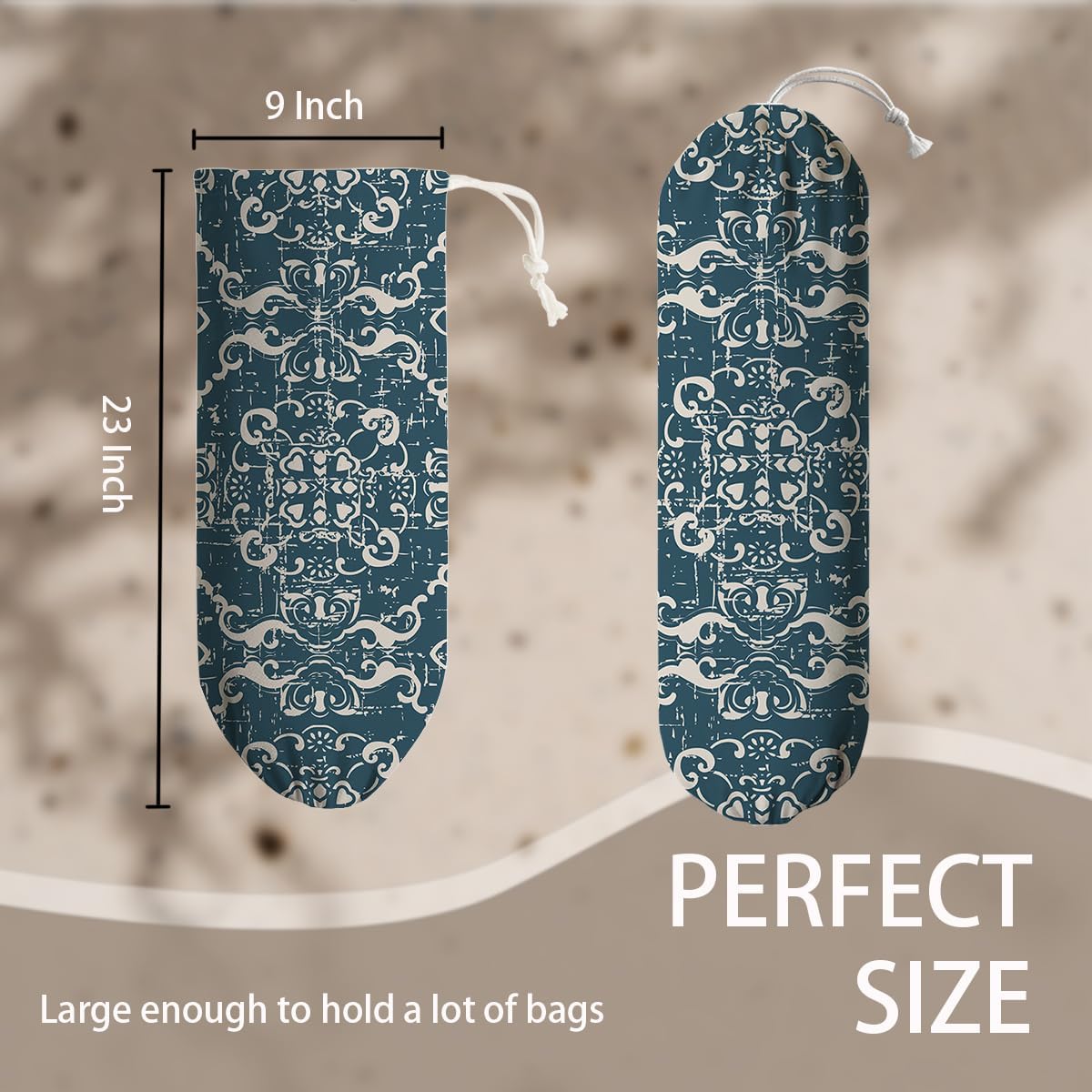 Sage Blue Plastic Bag Holder, Wall Mount Grocery Bags Organizer, Washable Car Trash Bags, Pantry Organization, Kitchen Housewarming Gifts for Women, Kitchen Pattern Garbage Bag 64