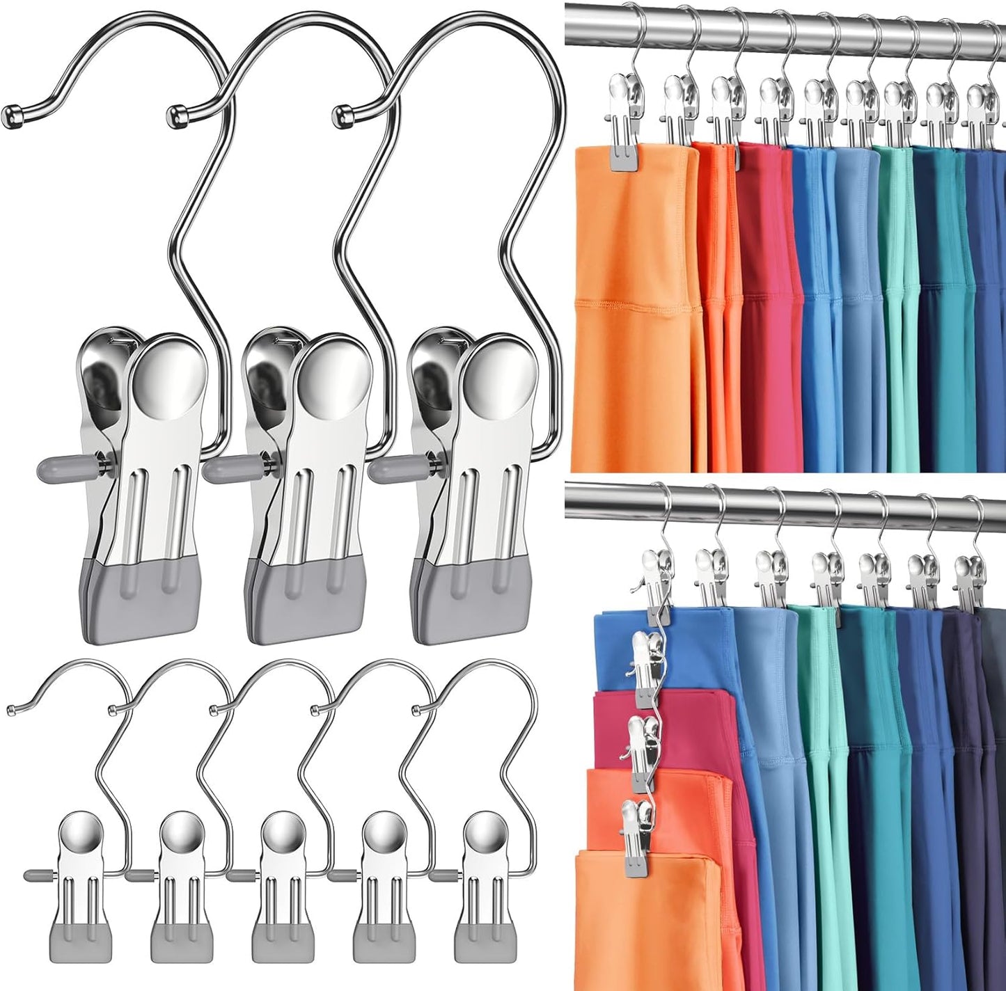 30 Pack Pants Hangers with Clip,Legging Organizer for Closet Hanging, Space Saving Yoga Pants Hangers Clip Hanger Wardrobe Organization,Closet Organizers and Storage for Jeans,Shorts,Skirts,Hats-Gray