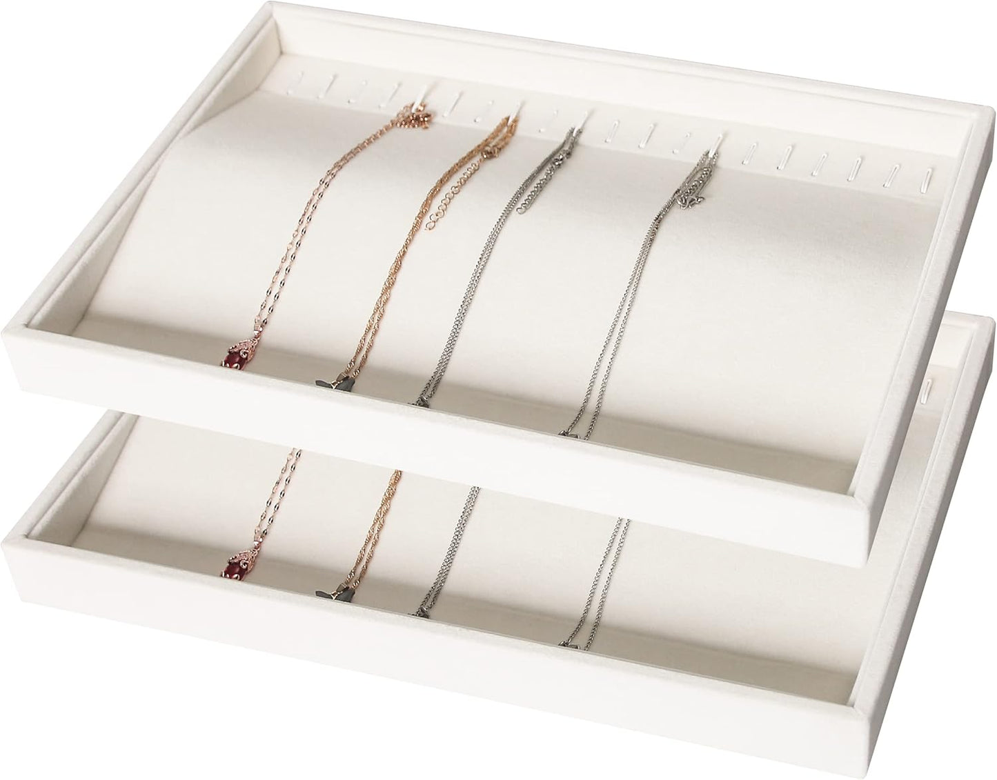 Coward Set of 2 Stackable Necklace Holder Organizer Tray Velvet Necklace Display Stand for Selling Jewelry Box Case for Storage (beige(necklace+necklace))