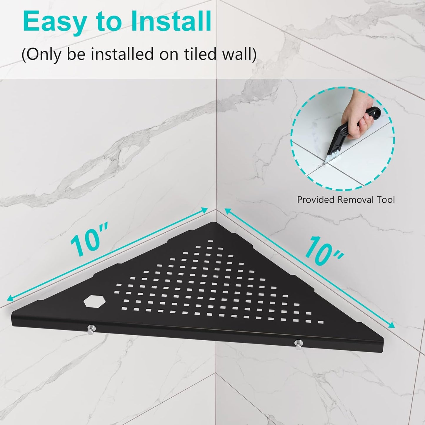 10" Bathroom Corner Shelf, 2 Pack Recessed Shower Shelf Caddy, SUS304 Stainless Steel Shelf Wall Mount Triangular, No Drilling Matte Black