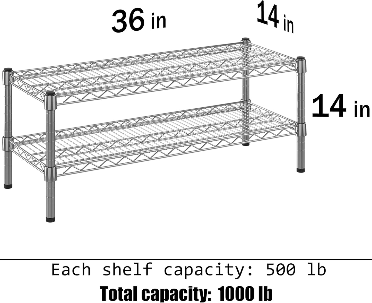 14" Deep x 36" Wide x 14" Height Wire Shelving Kit | 2-Tier | NSF Commercial Storage Rack Unit