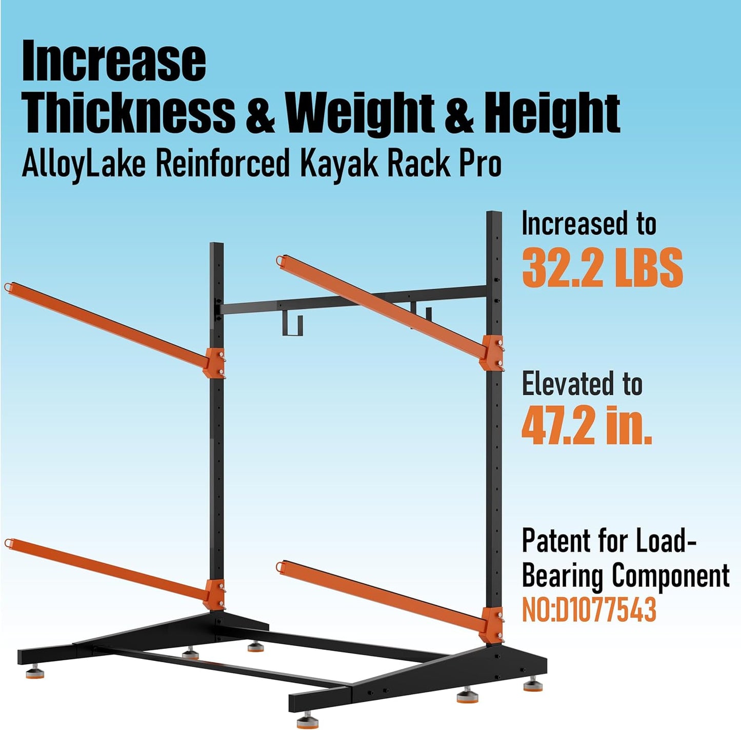 Kayak Storage Rack, Freestanding Outdoor Canoe Rack, Reinforced, Thickened, and Enhanced Rust Resistance, Holds 220 lbs, for Safe Garage and Outdoor Canoe Storage(2-Tier, Orange)