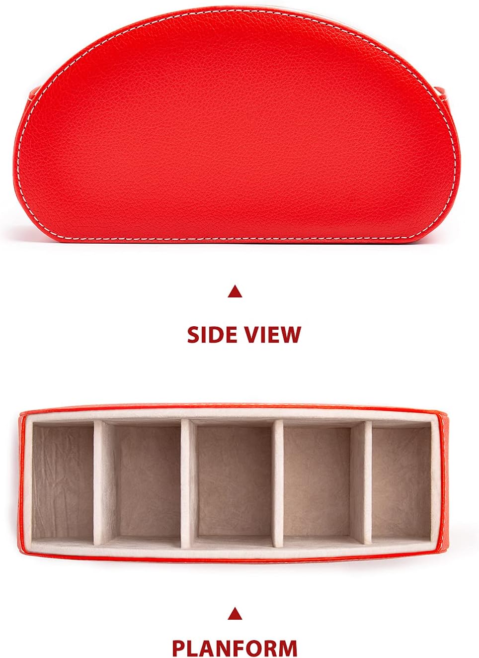 BONNY DODO Remote Control Holders Organizer Box with 5 Compartment PU Leather Multi-functional Office Desk Storage Caddy Store Tv Remote for Media Player,Brush,Pencil,Glassees&Office Supplies (Red)