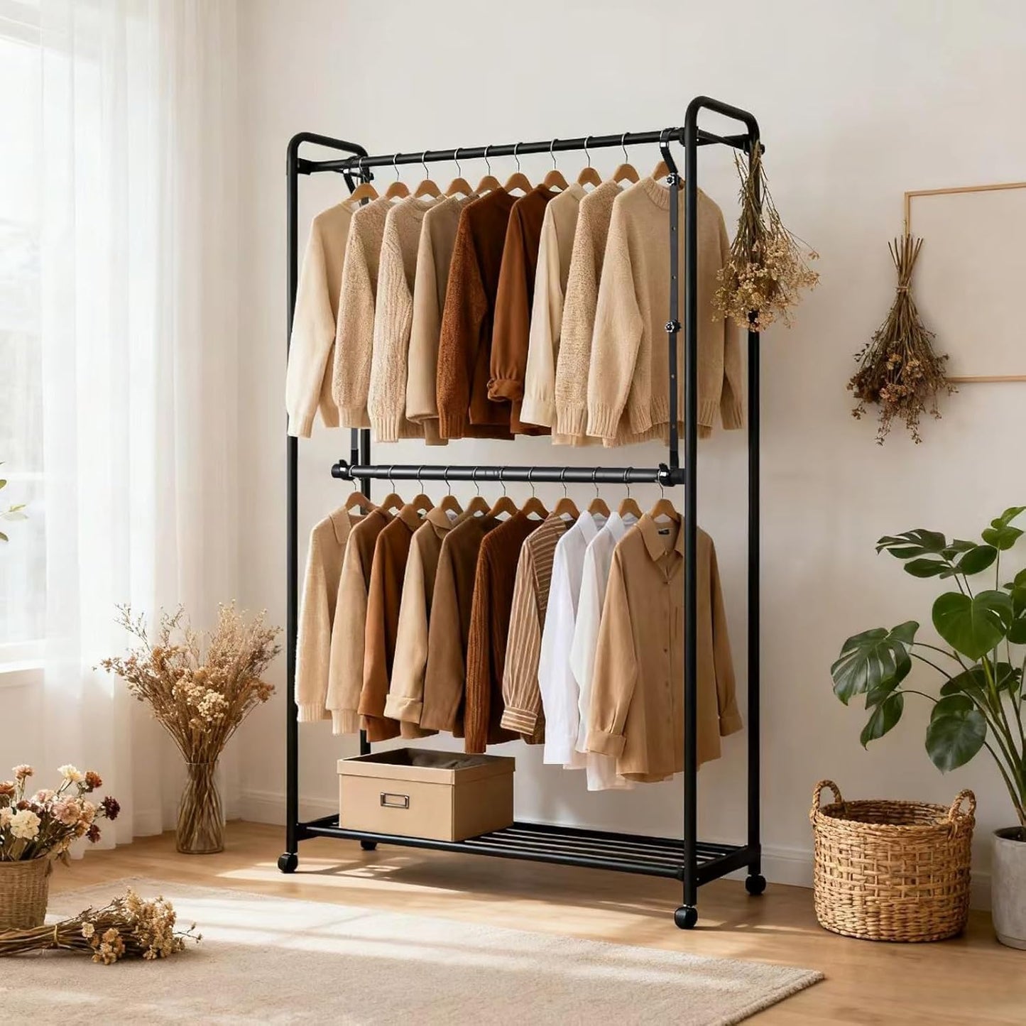 Adjustable Closet Rods for Hanging Clothes 2 Pack Heavy Duty Closet Extender Hanging Rod Double Hanging Closet Bar Space-Saving Closet Lower Extender for Clothing Organizer