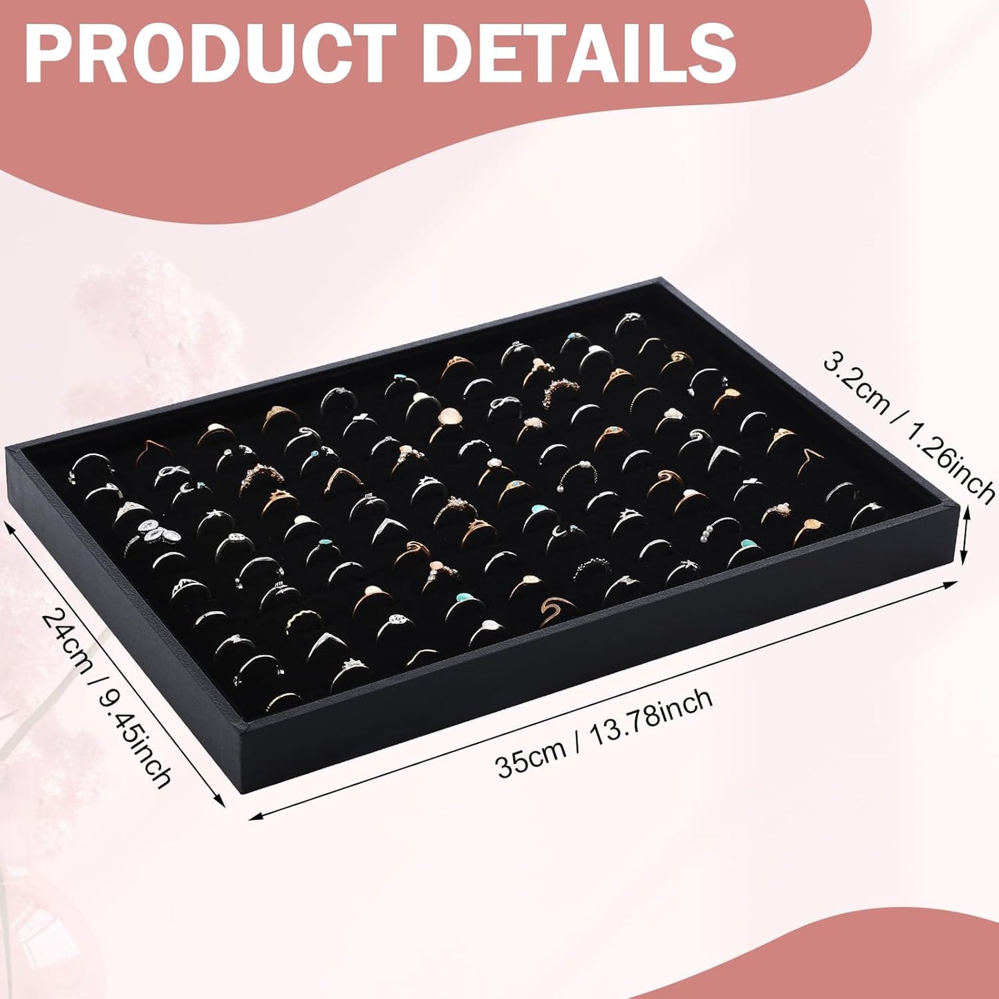 Wenqik 4 Pcs Cardboard Ring Holder with Velvet Lining, 100 Slot Inserts Stackable Ring Display Tray,13.8 x 9.4 x 1.2 inch(Black)
