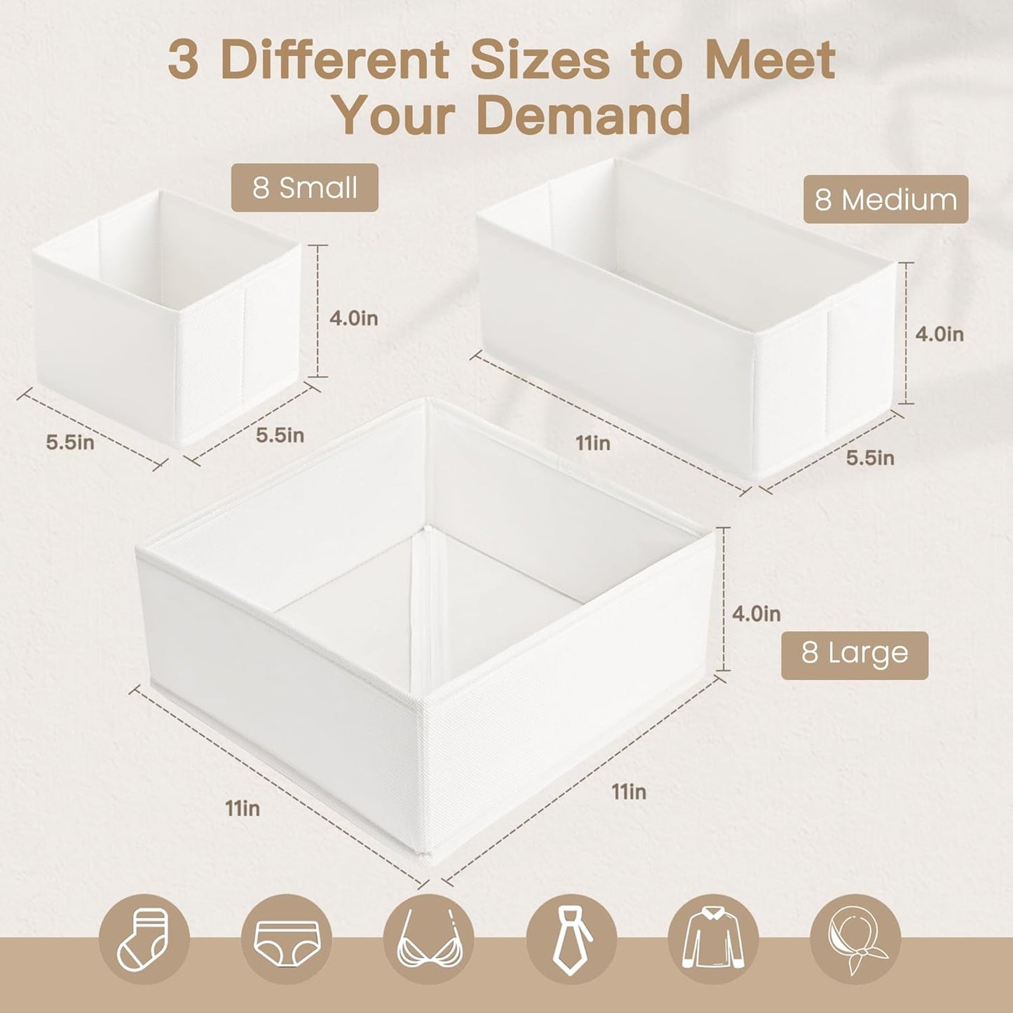 Criusia Drawer Organizer Clothes, 24 Pack Dresser Organizer for Baby Clothes, Underwear, Sock- Foldable Closet Organization and Storage Dividers Bins for Nursery, Bedroom and Dorm (White)
