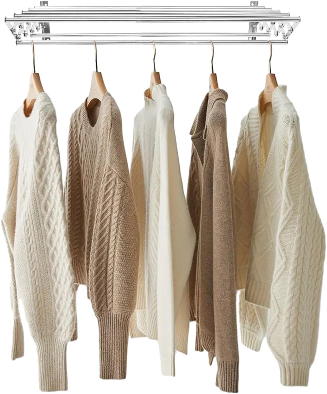 Wall Mounted Laundry Drying Rack, Retractable Clothes Drying Rack with Stable Base, Stretching Back, Forth, Left, Right, Folding Clothing Collapsible for Clothes Hanging