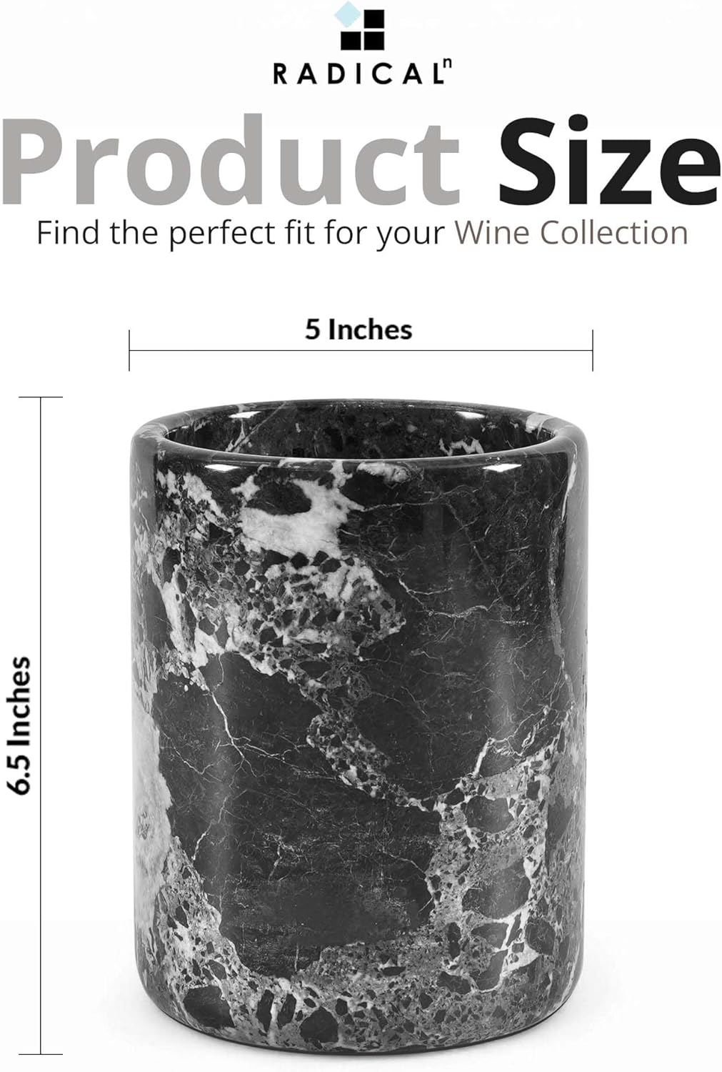 Radicaln Marble Wine Chiller Black 6.5" Inches Handmade Beverage Cooler For Bar Accessories, Wine Chiller For Champagne, Wine Bottle Cooler for Christmas Decor