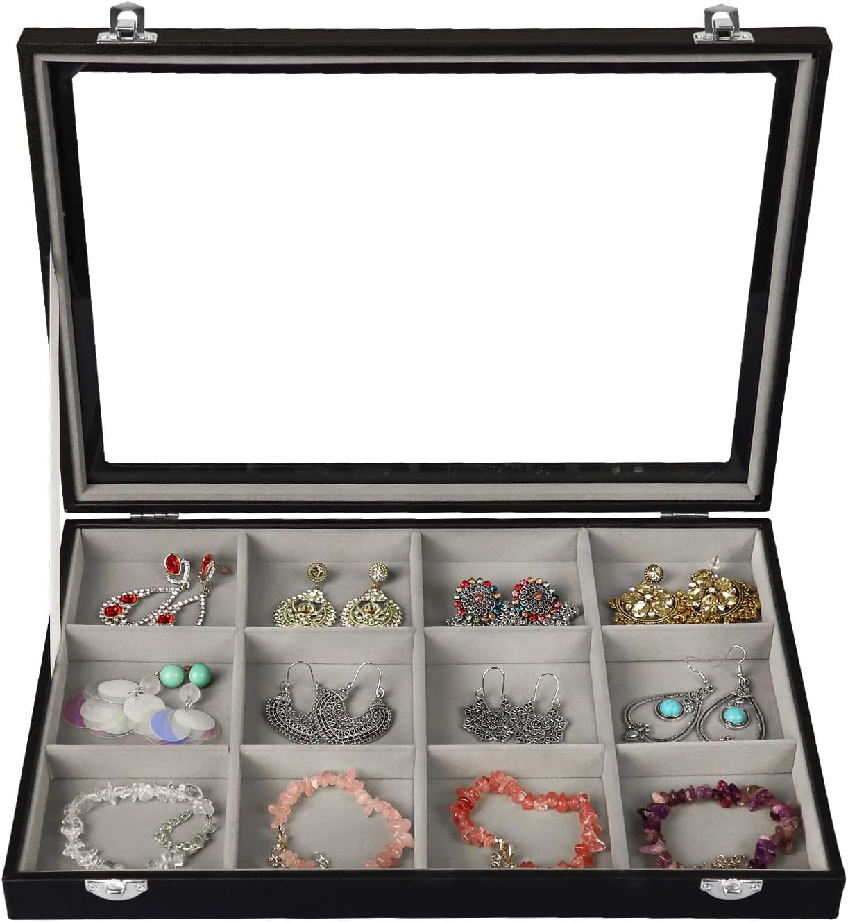 Stratalife Bracelet Holder Jewelry Organizer Jewelry Storage Earring Holder Organizer Jewelry Storage Organizer Bracelets Necklace For Girls Women 12 Grid (Gray Black)
