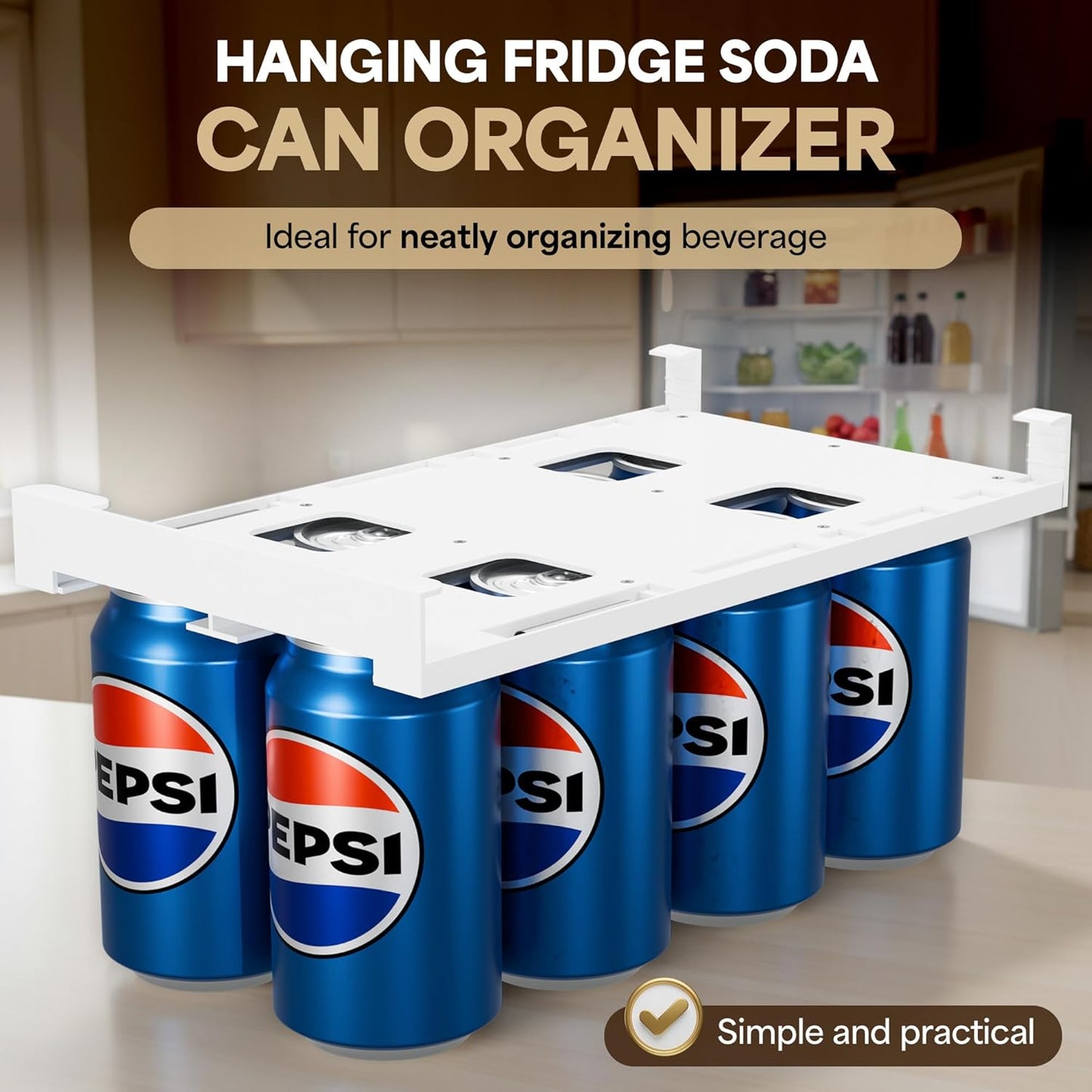 Soda Can Organizer and Dispenser for Refrigerator/Pantry, Hanging Fridge Can Organizer – Adjustable Under-Shelf Soda Dispenser for Refrigerator, Holds 8 Cans, Space-Saving BPA-Free, Easy Installation