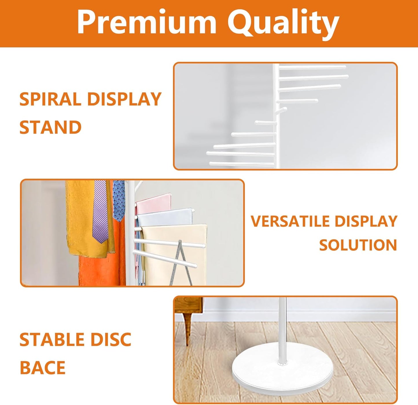Royxen Scarf Organizer 20 Tiers, Scarf Display Stand with Spiral Design,Hijab Organizer 60" Height, Purse Holder, Scarf Holder Racks for Clothing Store, Home (White)