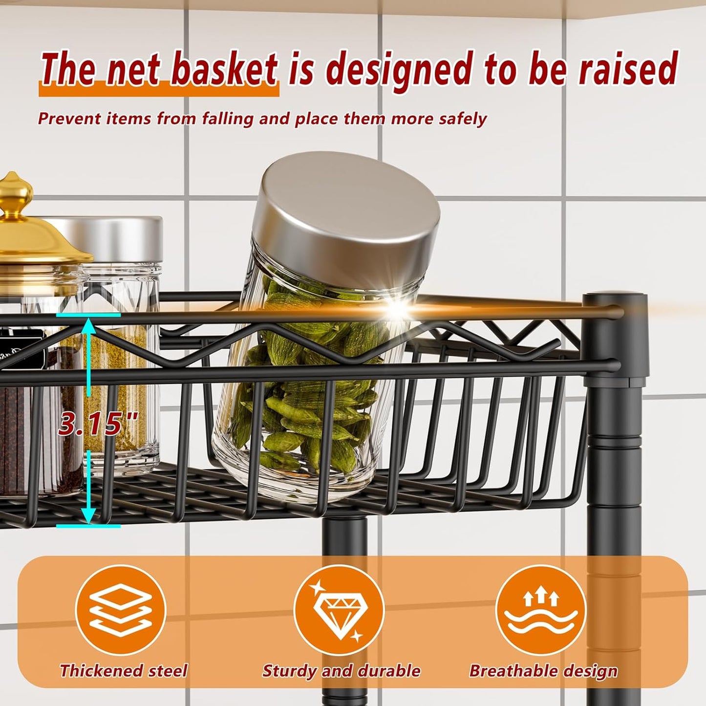6 Tier Basket Shelf Wire Shelving Unit Adjustable Storage Shelves Big Basket Rack for Garage Kitchen Office Pantry Corner 17.2" Dx12.2 Wx63 H Black