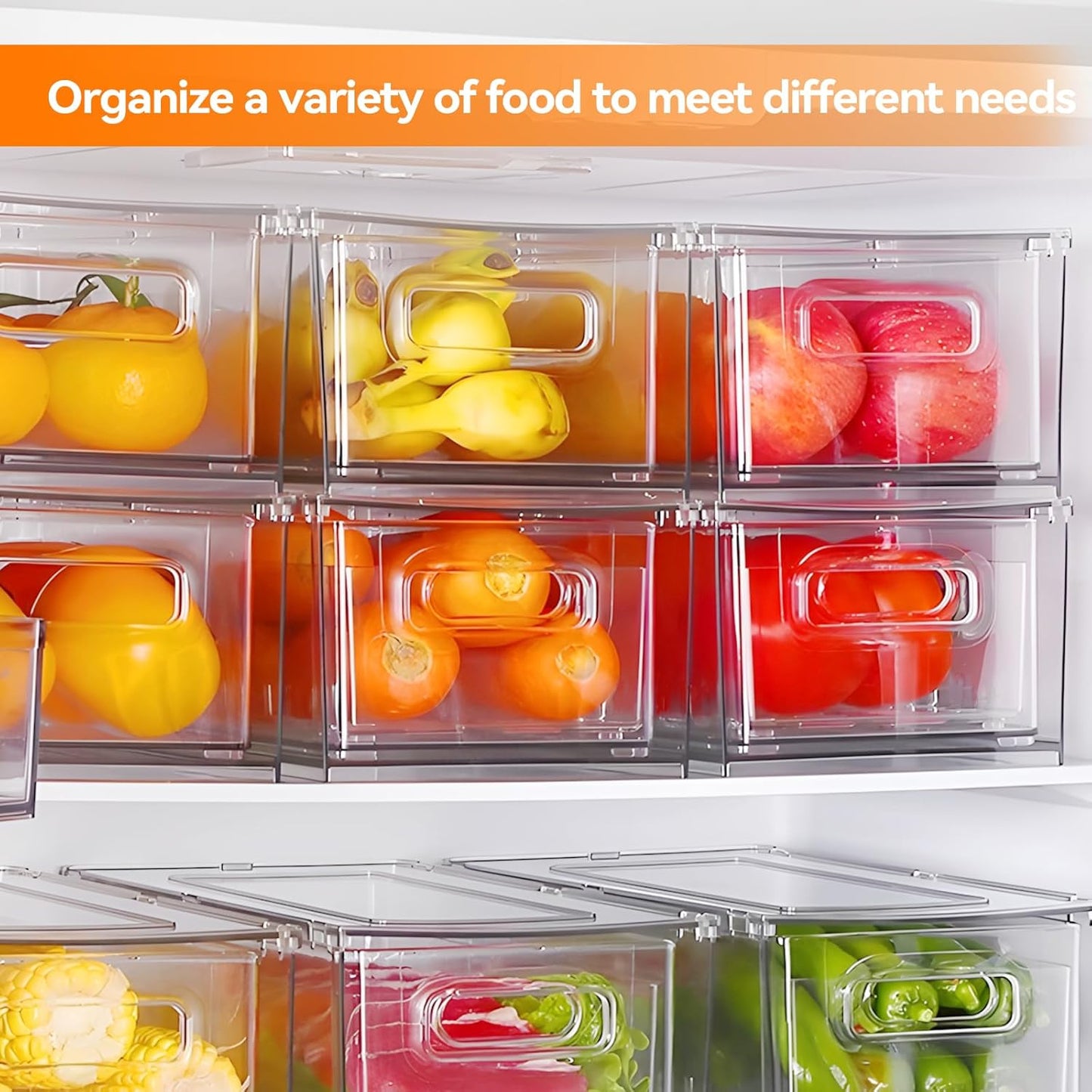 2 Pack Kitchen Storage Drawers Stackable Refrigerator Organizer Bins with Pull-out Drawer, Drawable Clear Fridge Drawer Organizer with Handle, Plastic Kitchen Pantry Storage Containers(2medium)