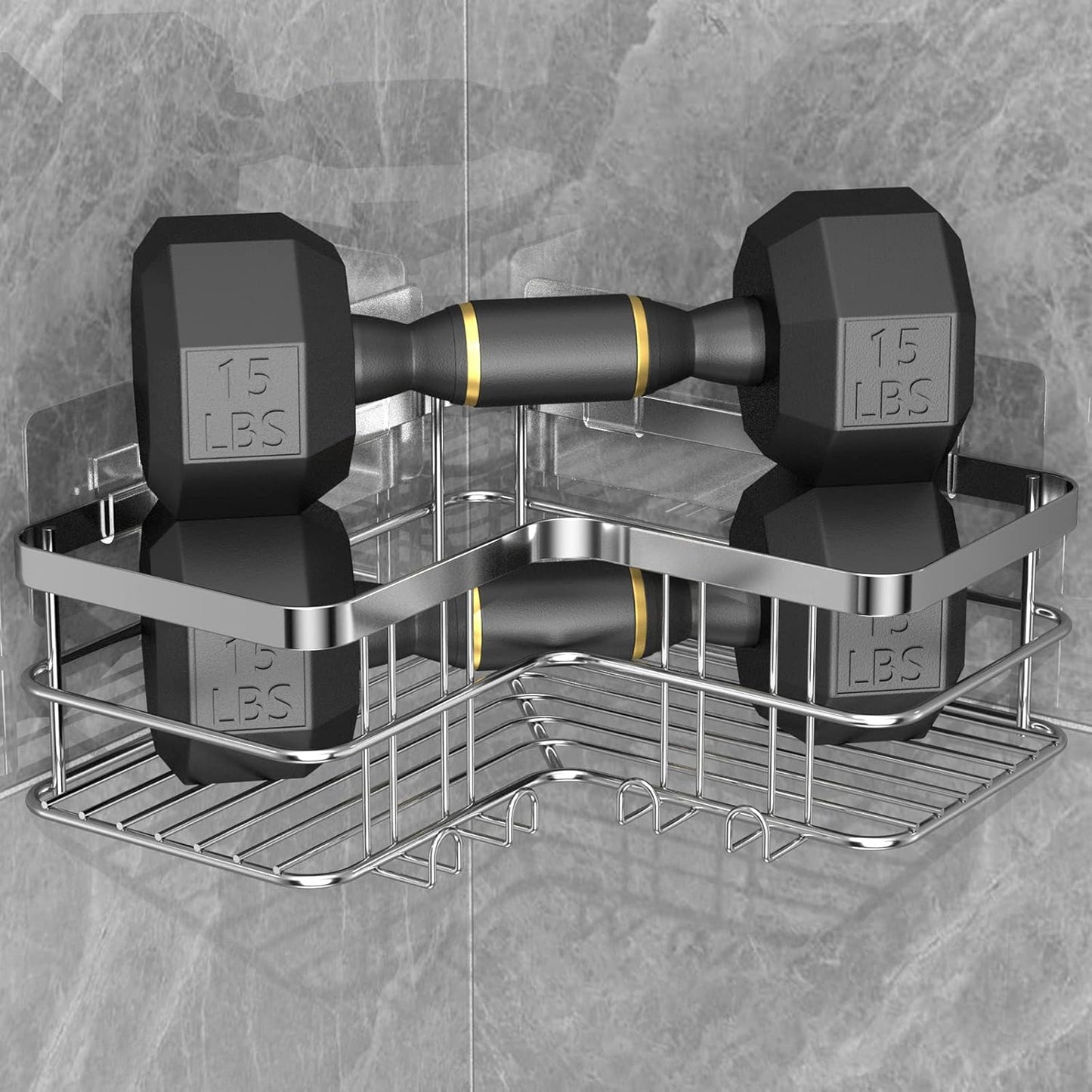 Yazoni Shower Caddy 2-Pack, No Drilling Shower Organizer Corner Shelf for Bathroom Tub, Stainless Steel Shower Caddy Corner Shelf for Bathroom Kitchen(Silver)