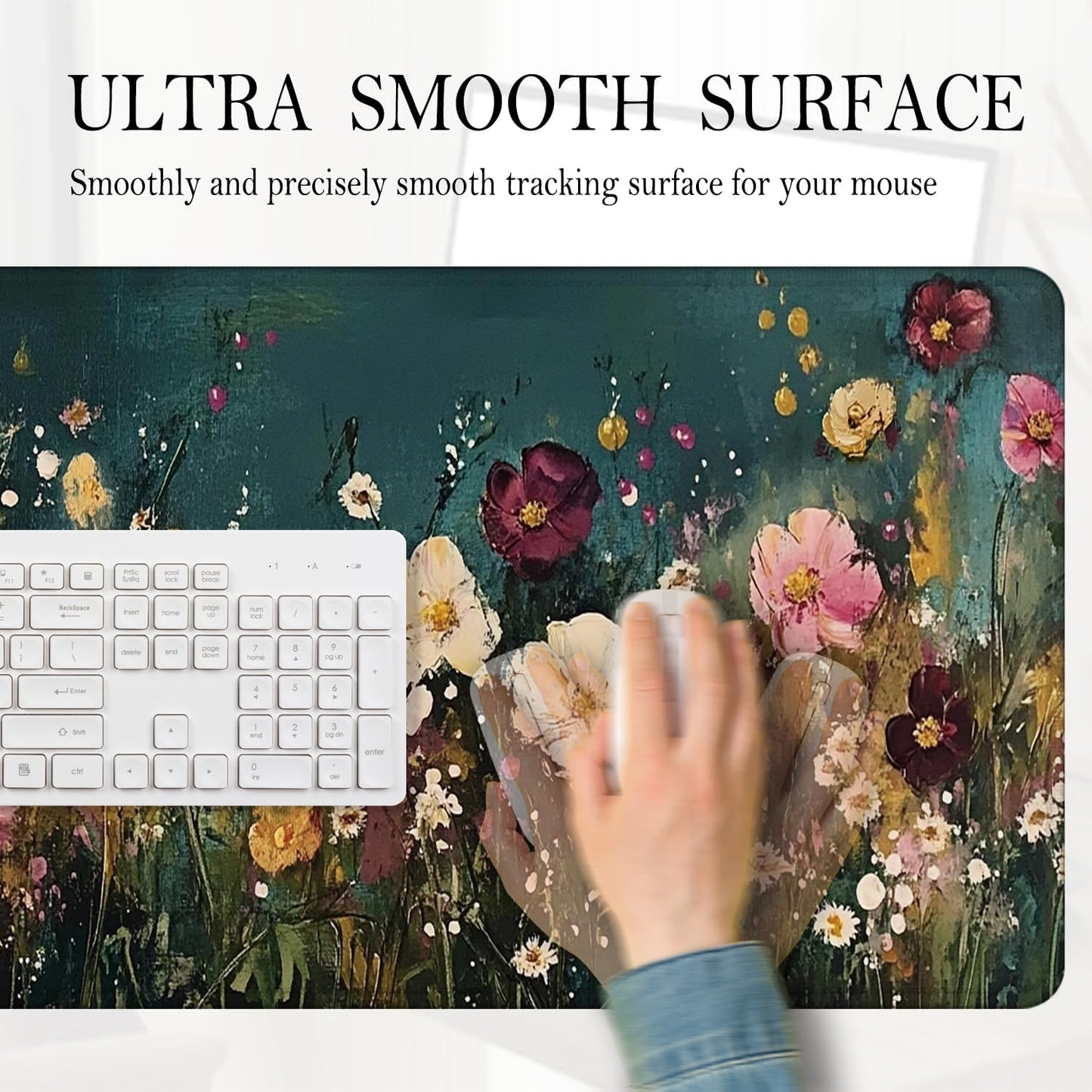 Vintage Wildflower Large Mouse Pad 31.5x15.7inch, Retro Floral Large Extended Computer Desk Mat Mousepad for Keyboard and Mouse, Floral Desk Accessories