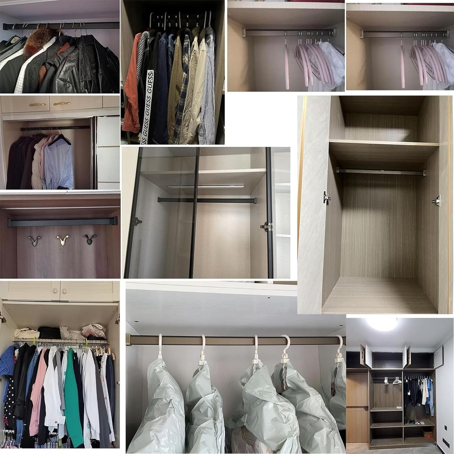 Square Closet Rods-Cuttable, Removable-Heavy Duty Black Wardrobe Rods and Brackets-Commercial, 12 16 18 24 28 30 60 72 In-Suitable for.Laundry.Home.Hotel.Clothing Store (Silver,45in)