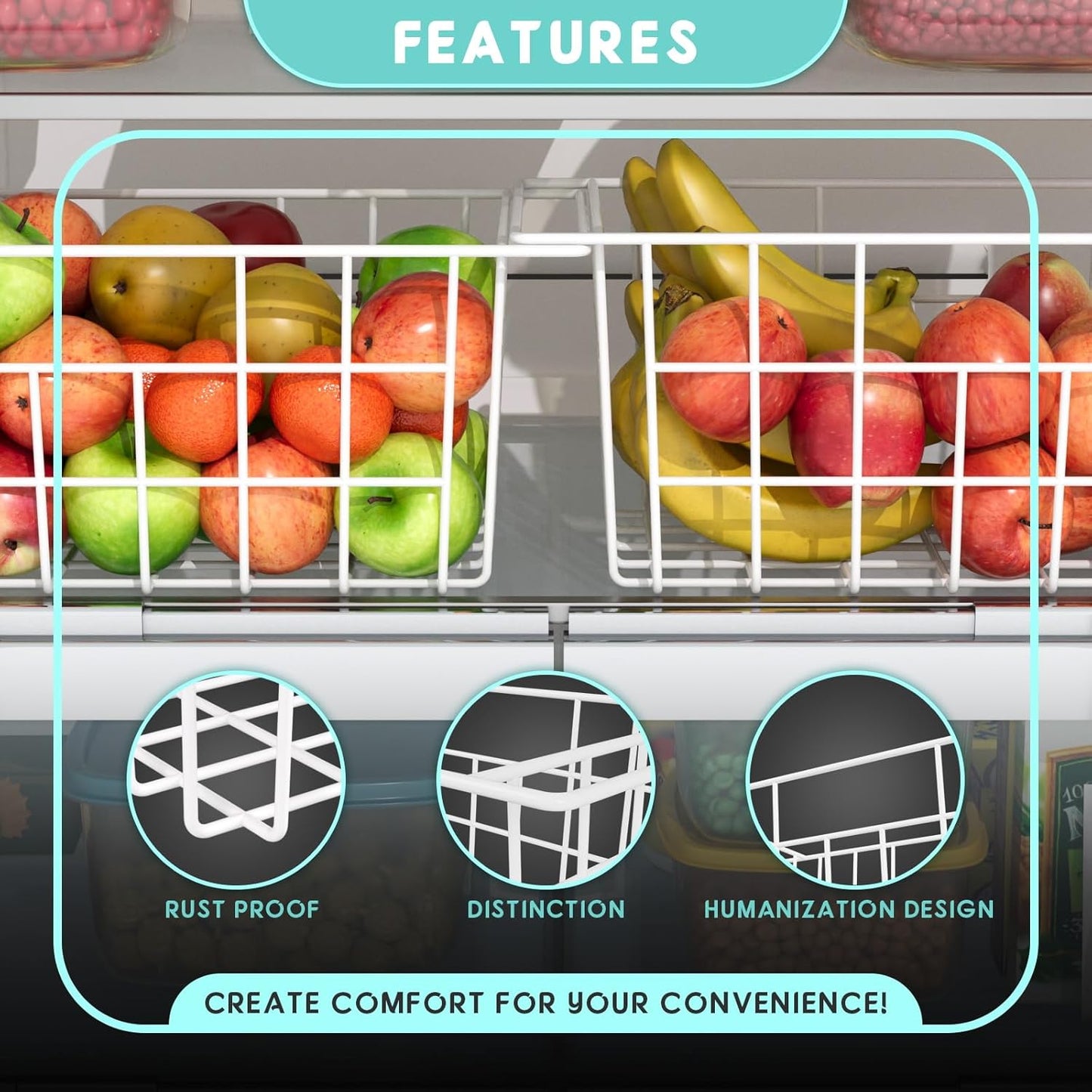 2Packs 17.5 inch Chest Freezer Organizer, Refrigerator Organizer Bins, Freezer Baskets with Handles, Metal Wire Baskets for Snacks, fruits, Potatoes, Meat