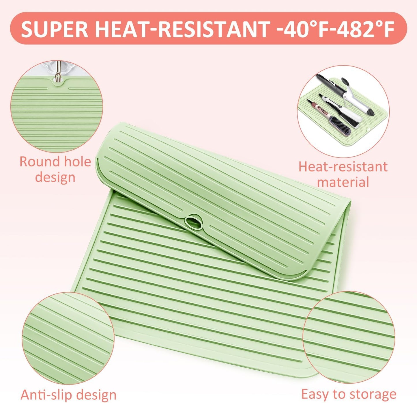Quccefods Large Heat Resistant Silicone Mat for Hair Styling Tools - Portable Cover for Curling Irons, Flat Irons and Hair Straighteners