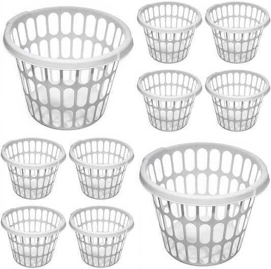 10-Pack Round White Plastic Laundry Basket, Suitable for Use in Bathrooms, Laundry Rooms, Bedrooms and Dormitories, Lightweight and Durable.