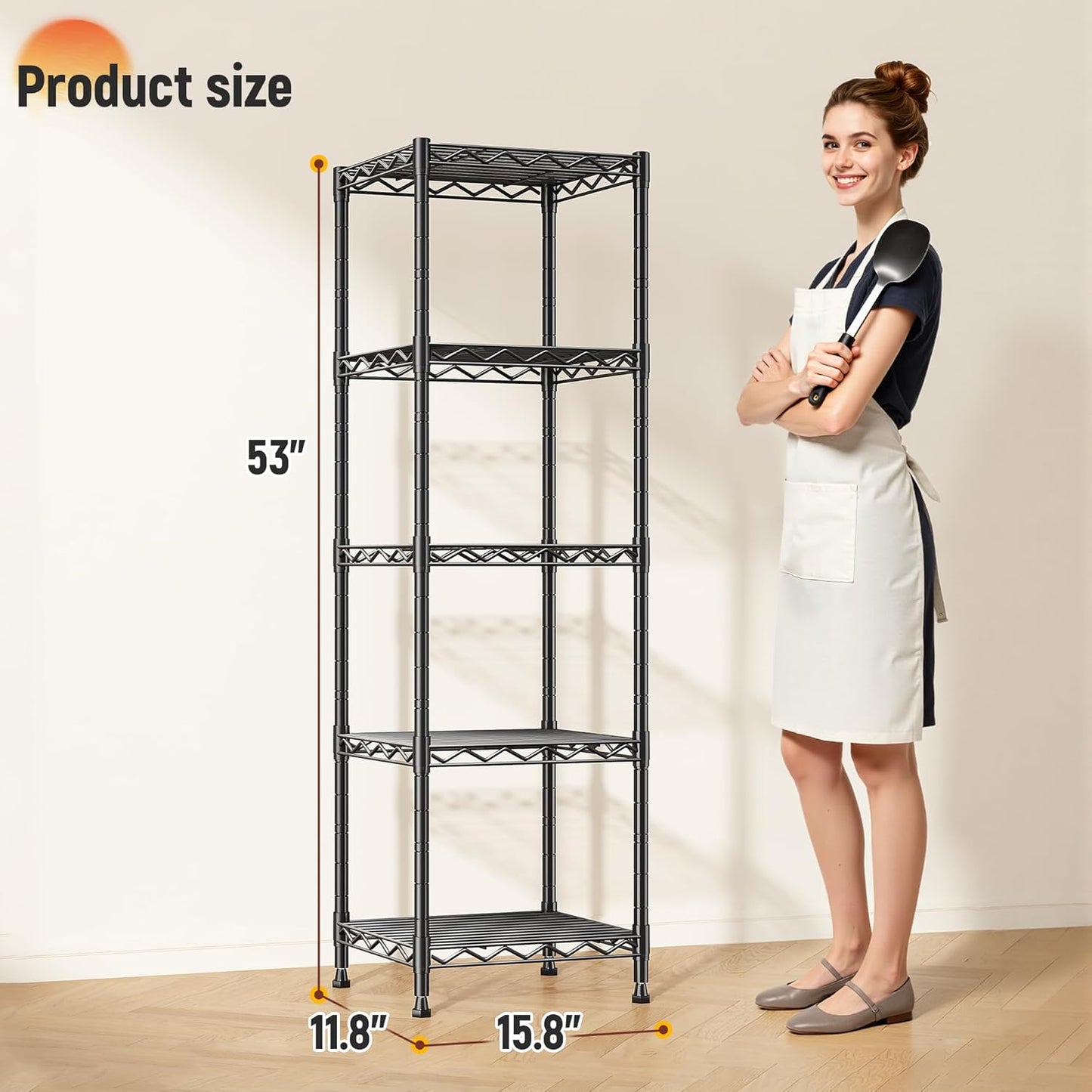 5 Tier Metal Shelving Unit Wire Shelving,Storage Rack for Small Space:Adjustable Storage Shelves Standing Bathroom Shelf and Narrow Shelf for Laundry Dorm Kitchen Pantry Closet 15.8"w*11.8"D*53"H