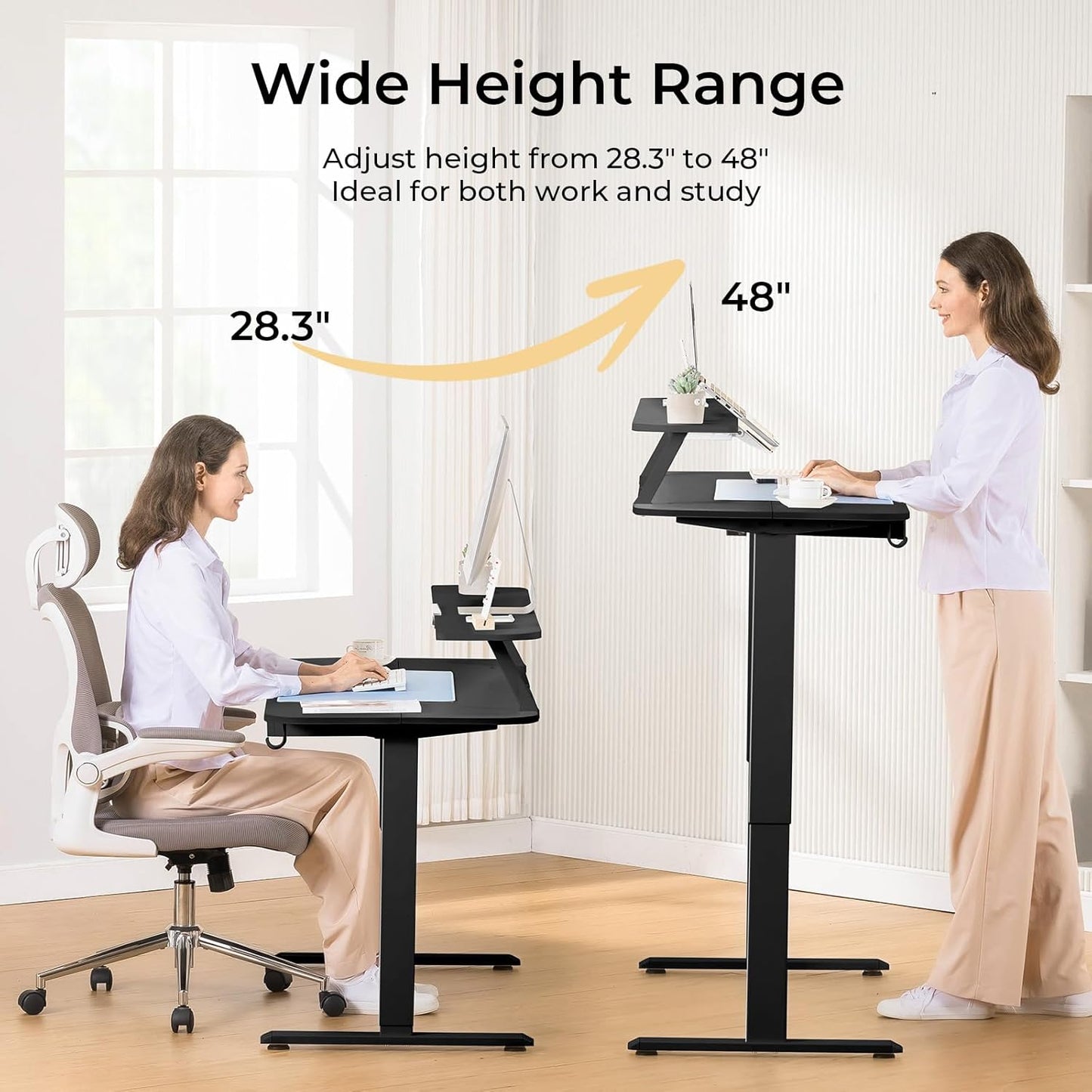 COMHOMA Electric Standing Desk with Drawers, 55 x 24 Inch Sit Stand up Desk with Monitor Stand, Laptop Stand, Height Adjustable Home Office Computer Desks with Memory Preset Controller (Ebony Black)