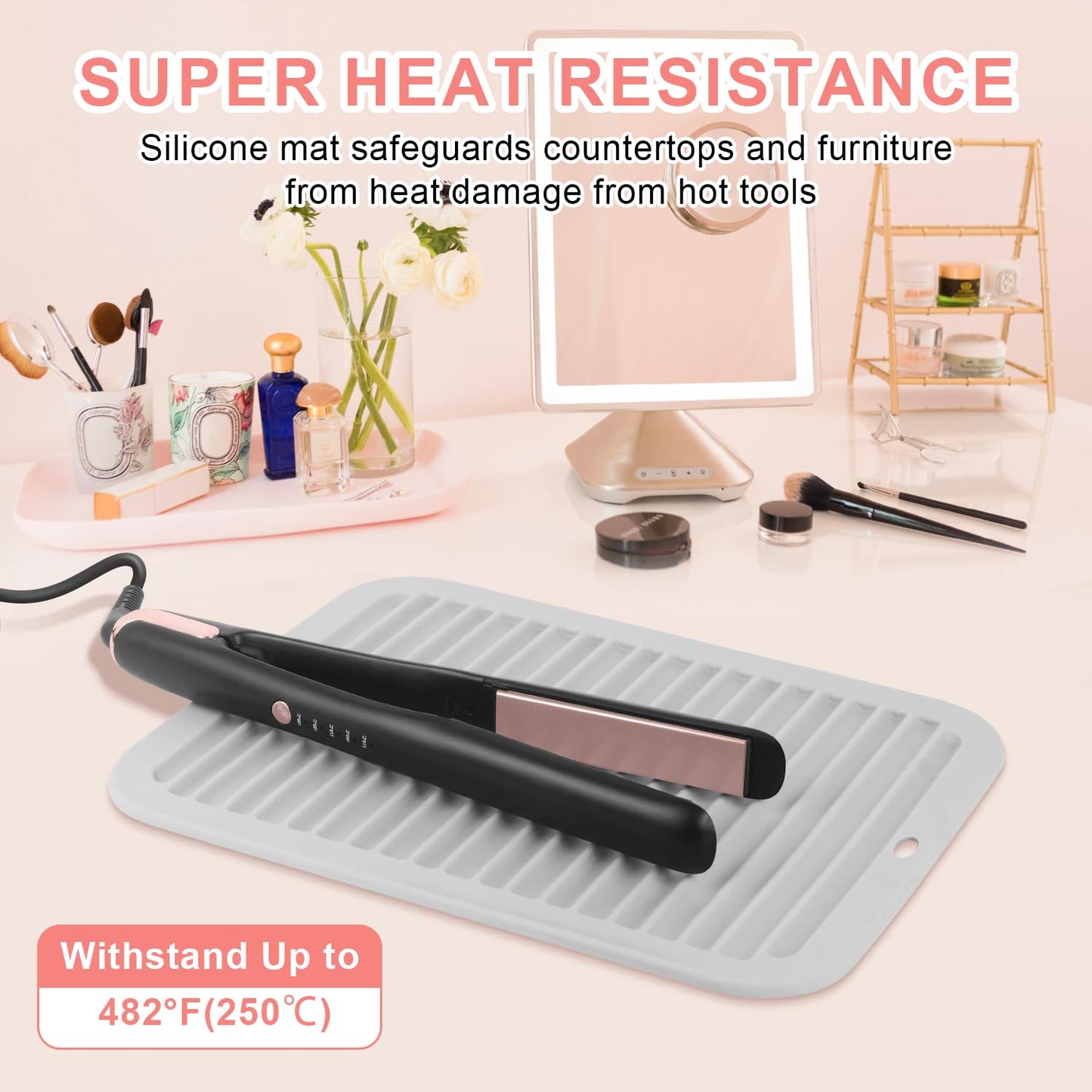 Large Silicone Heat Resistant Mat, Professional Hot Hair Tools Mat for Curling Iron, Flat Iron, Hair Straightener, Portable Hot Pad Cover with Velcro for Travel Home Salon(11.8" x 9.0")