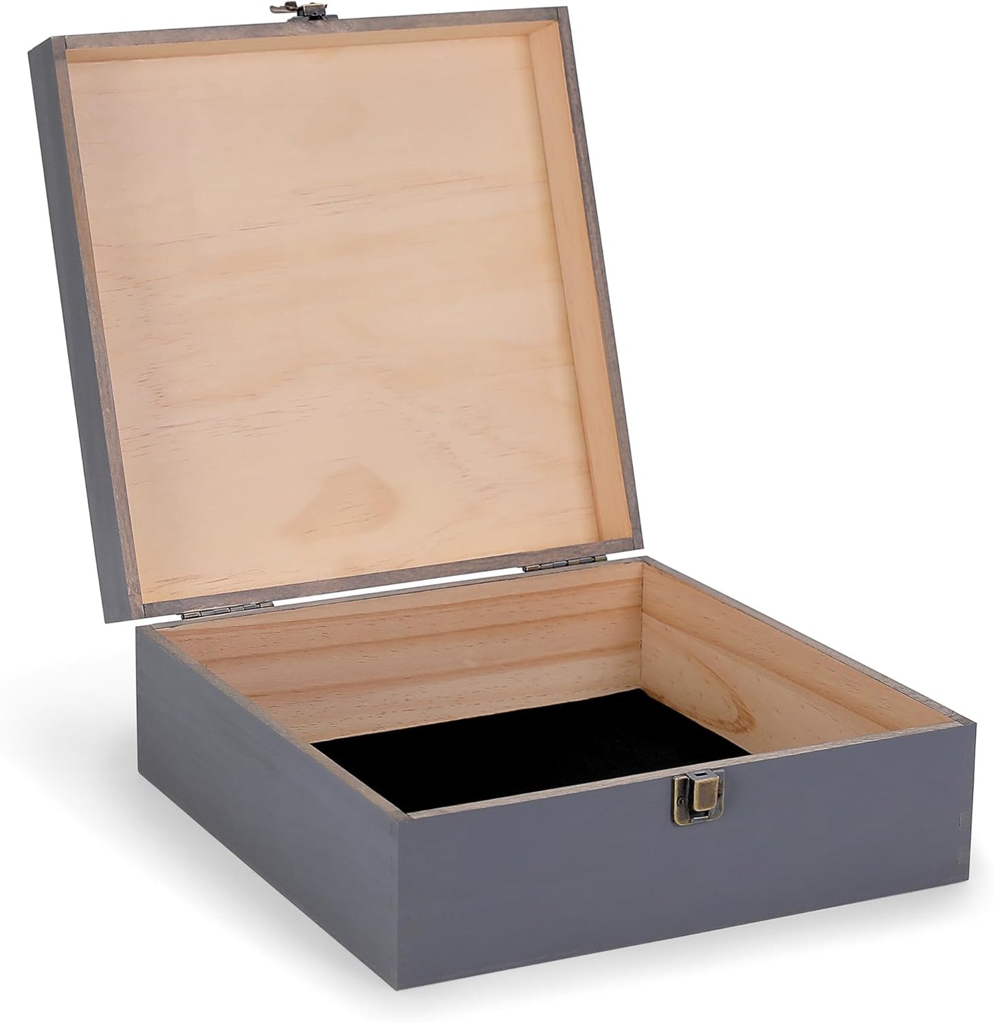 makerflo Medium Grey Pine Wood Memory Box with Hinged with Clasp, Black Felt Inside, Keepsake Wooden Box Ideal for Craft and Personalization (Laser Engraving, Epoxy, UV DTF, and Vinyl) – Pack of 24