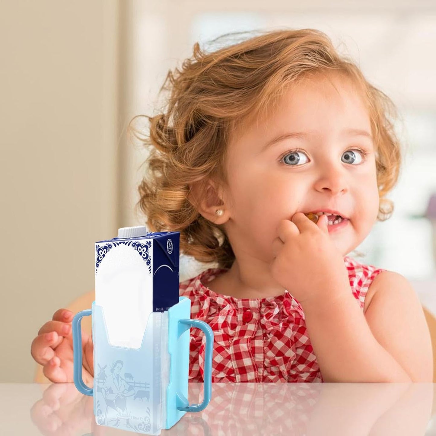 Milk Carton Holder with Handle 8x5cm Reusable Juice Box Holder No Squeeze Adjustable Food Pouch and Milk Box Rack for Kids No Spill