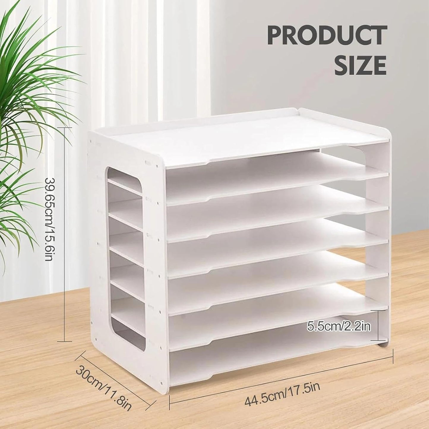 Extra Large A3 Paper Storage Unit, 11x17 Paper Organizer, Tiered Stationery Storage Rack PVC with 7 Compartments, Desk Organizer for Office and School Supplies