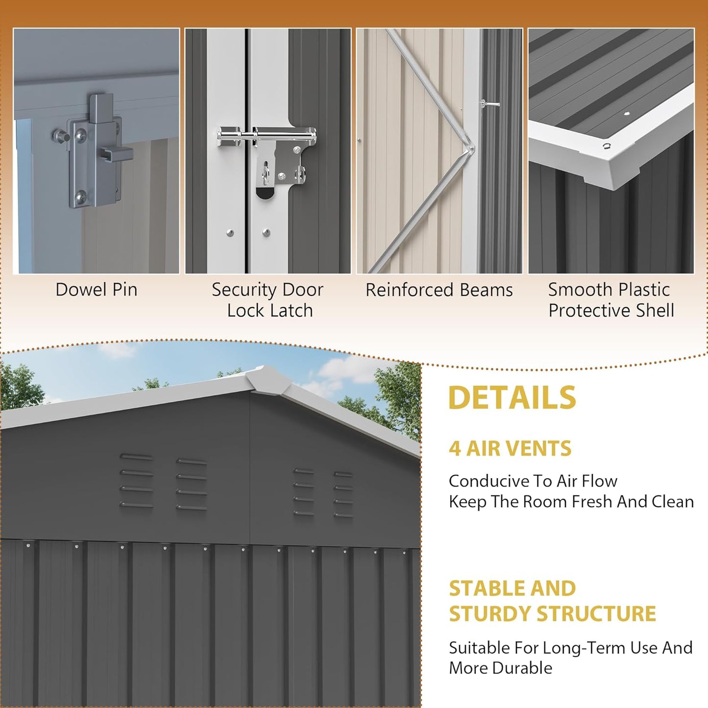 10x12 FT Outdoor Metal Storage Shed, Large Garden Tool Shed with Window & Metal Frame Floor for Patio Storage