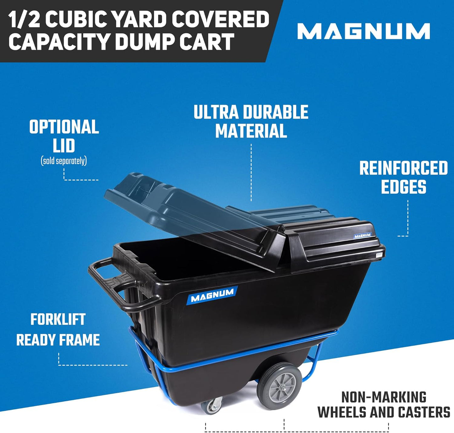 Tilt Truck, 1/2 Cu. Yd. Capacity Dump Cart with Non-Marking 12” Wheels & 5” Casters & Forklift-able Frame for Jobsites, 850 lbs, Trash Cart with Wheels DUC12T-F-NM-02PK (2-Pack)