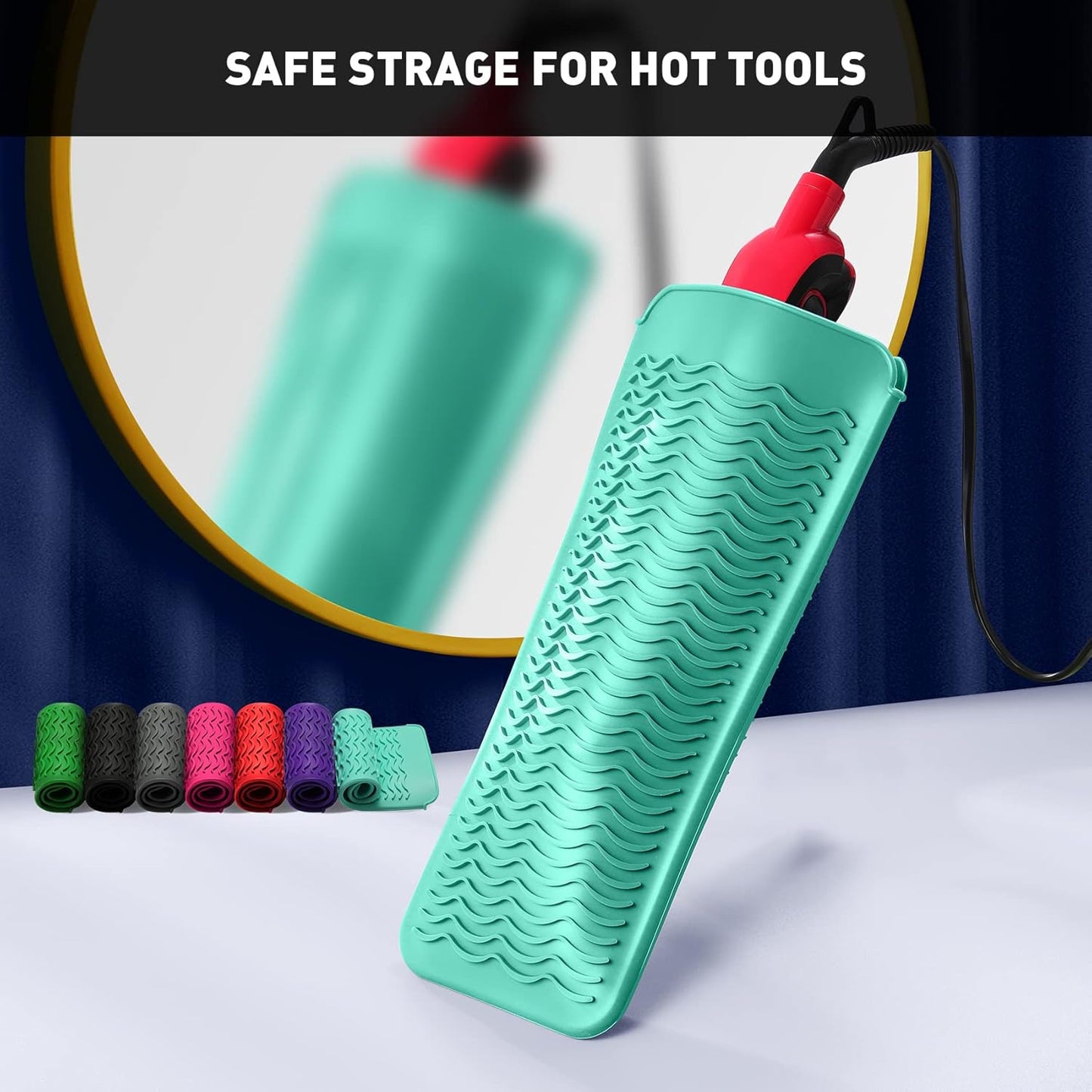 ZAXOP 2 Pack Heat Resistant Silicone Mat Pouch for Flat Iron, Curling Iron,Hair Straightener,Hair Curling Wands,Hot Hair Tools (Mintgreen-Grey)