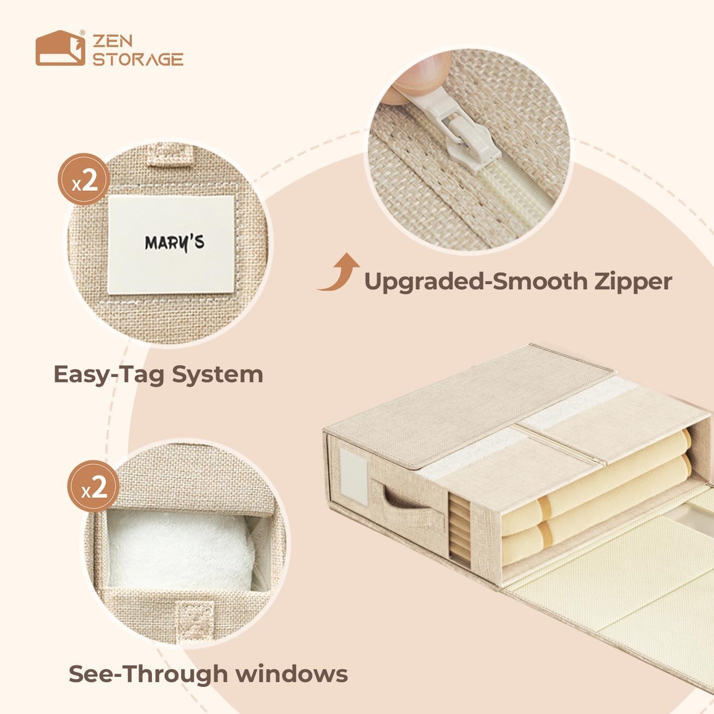 8Pack Sheet Organizers for Linen Closet - King/Queen Size Bedding Storage Boxes with Clear Window | Foldable, Dustproof Linen Organizer for Blankets & Sheet Sets,Beige