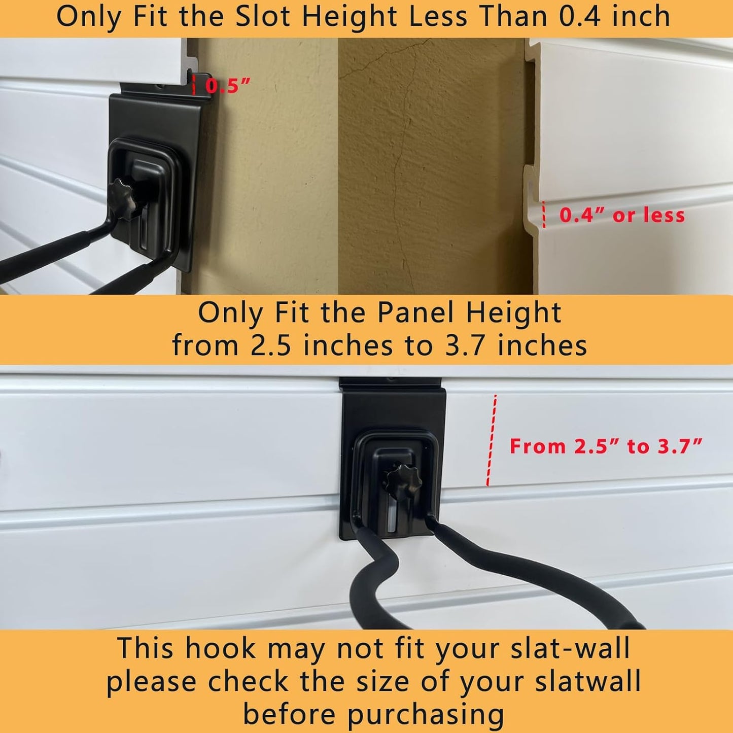 Adjustable Slatwall Hooks, Lockable Slatwall Weedeater & String Trimmer Hanger, Power Tool Hanger for Slatwall Accessories, Utility Hooks for Garage Storage - 8" 2 Pcs, Black