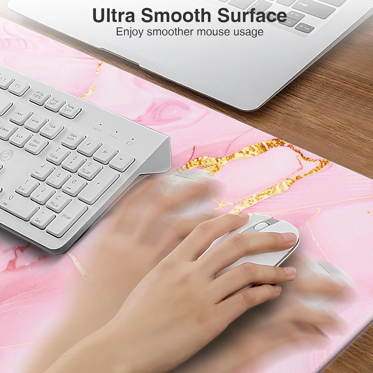 Wireless Charging Mouse Pad, 31.5"x15.8" Large Gaming Desk Mat for Keyboard/Laptop, Waterproof Ultra-Smooth Surface, Non-Slip Base, with 20W PD Adapter, Pink Marble