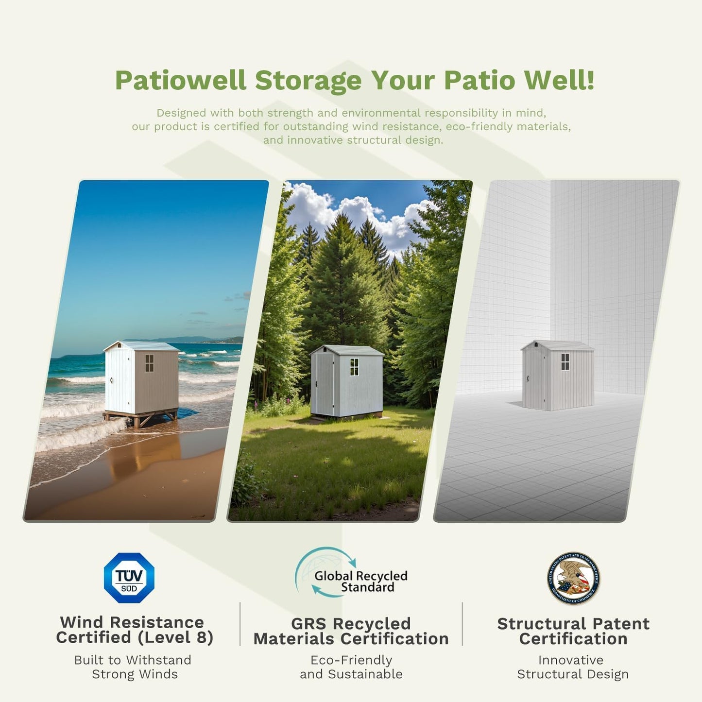 Patiowell 4x8 FT Outdoor Storage Shed with Floor & 2 Windows, Large Plastic Garden Shed with Lockable Door for Backyard, Patio, and Lawn, White (Fit-it Shed)