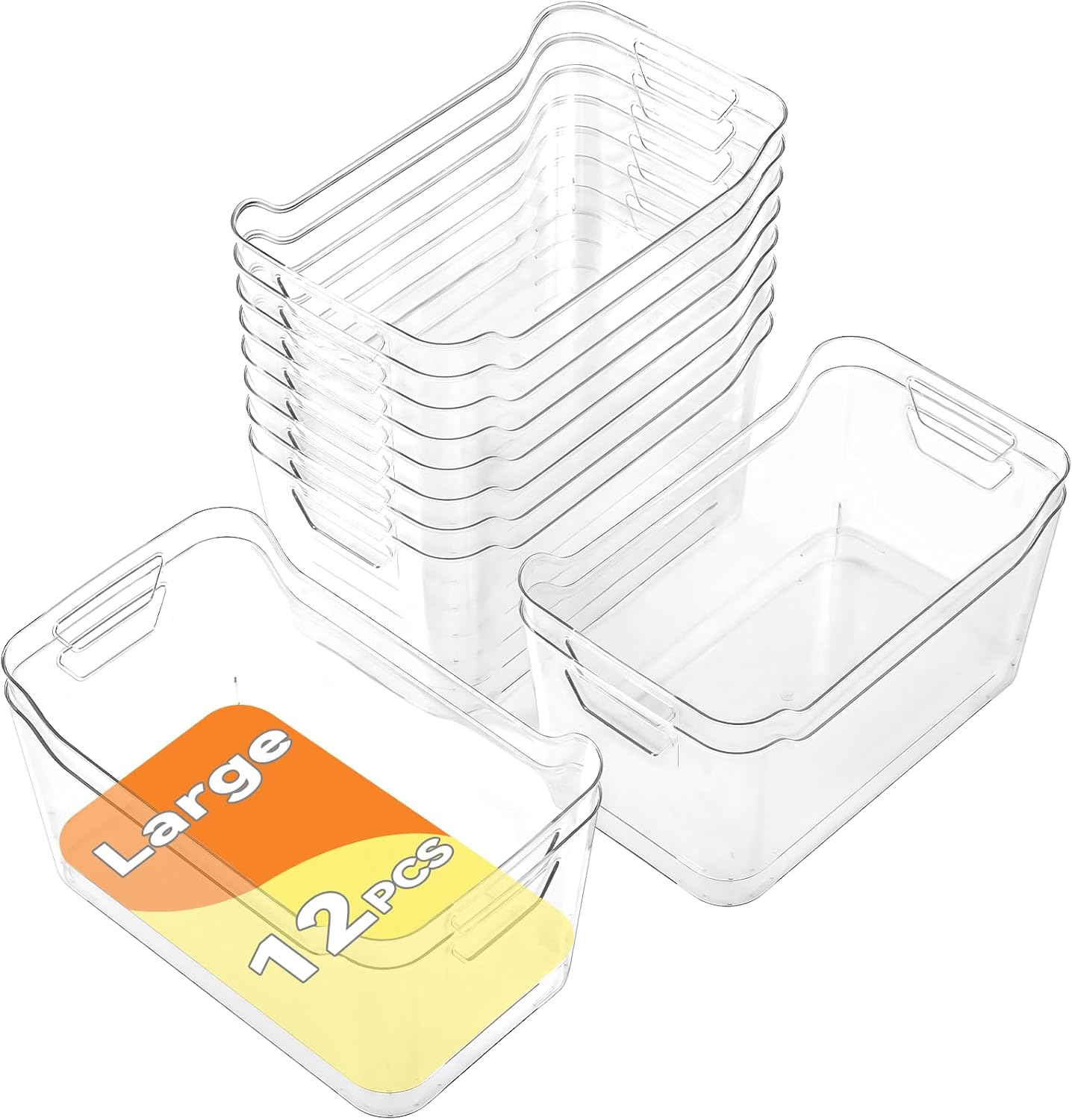 Clear Plastic Storage Bins - 12 Pack Pantry Organizers and Storage,Large Clear Pantry Organizer Bins, Plastic Containers with Handle for Kitchen,Freezer,Cabinet,Closet,Bathroom Under Sink